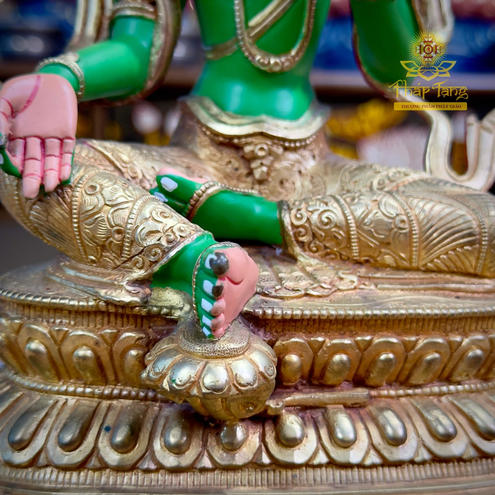 Thánh Tượng Đức Tara Xanh Lục Độ Phật Mẫu Đồng Mạ Vàng Nepal 24cm