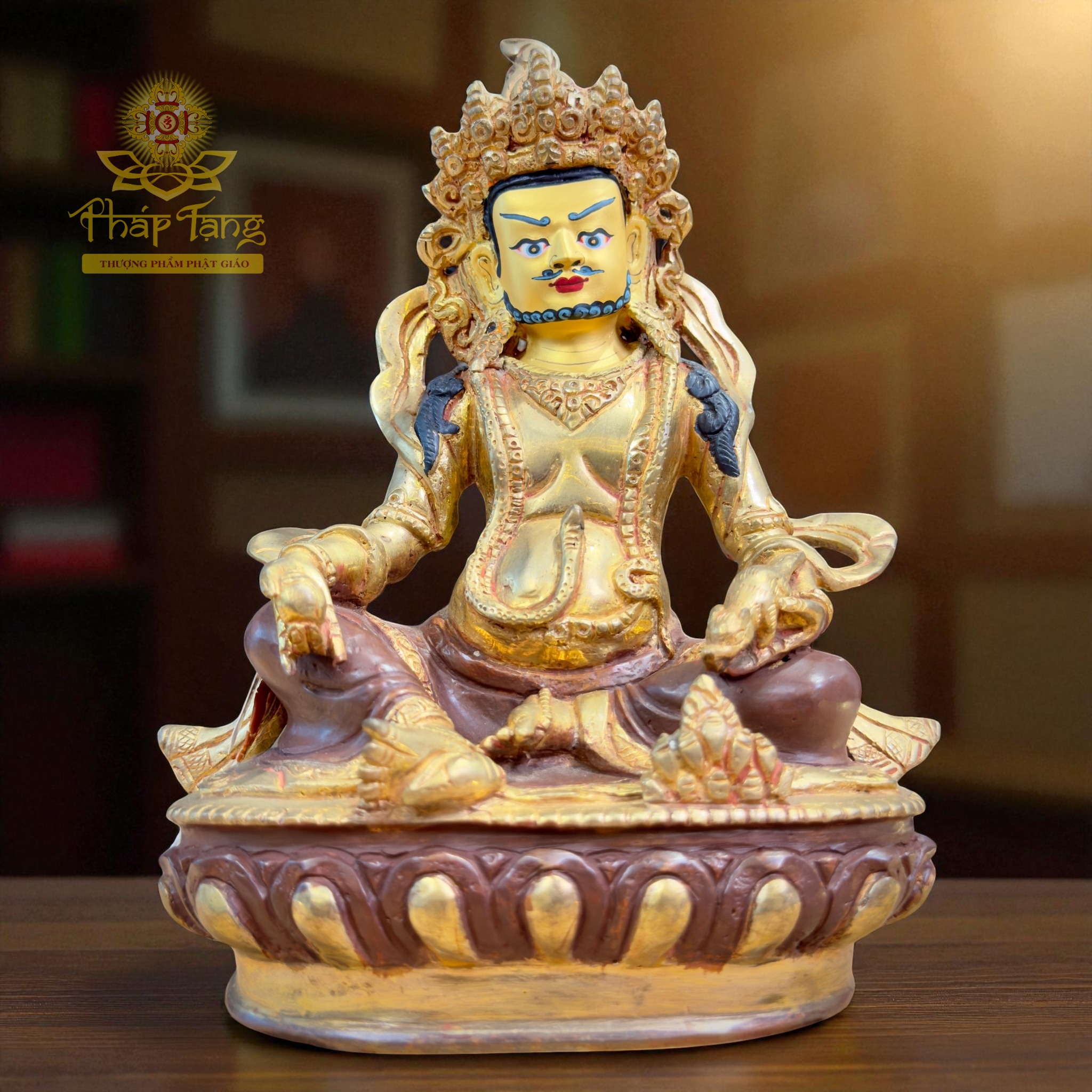 Thánh Tượng Hoàng Thần Tài Dzambhala 23cm Đồng Mạ Vàng Nepal