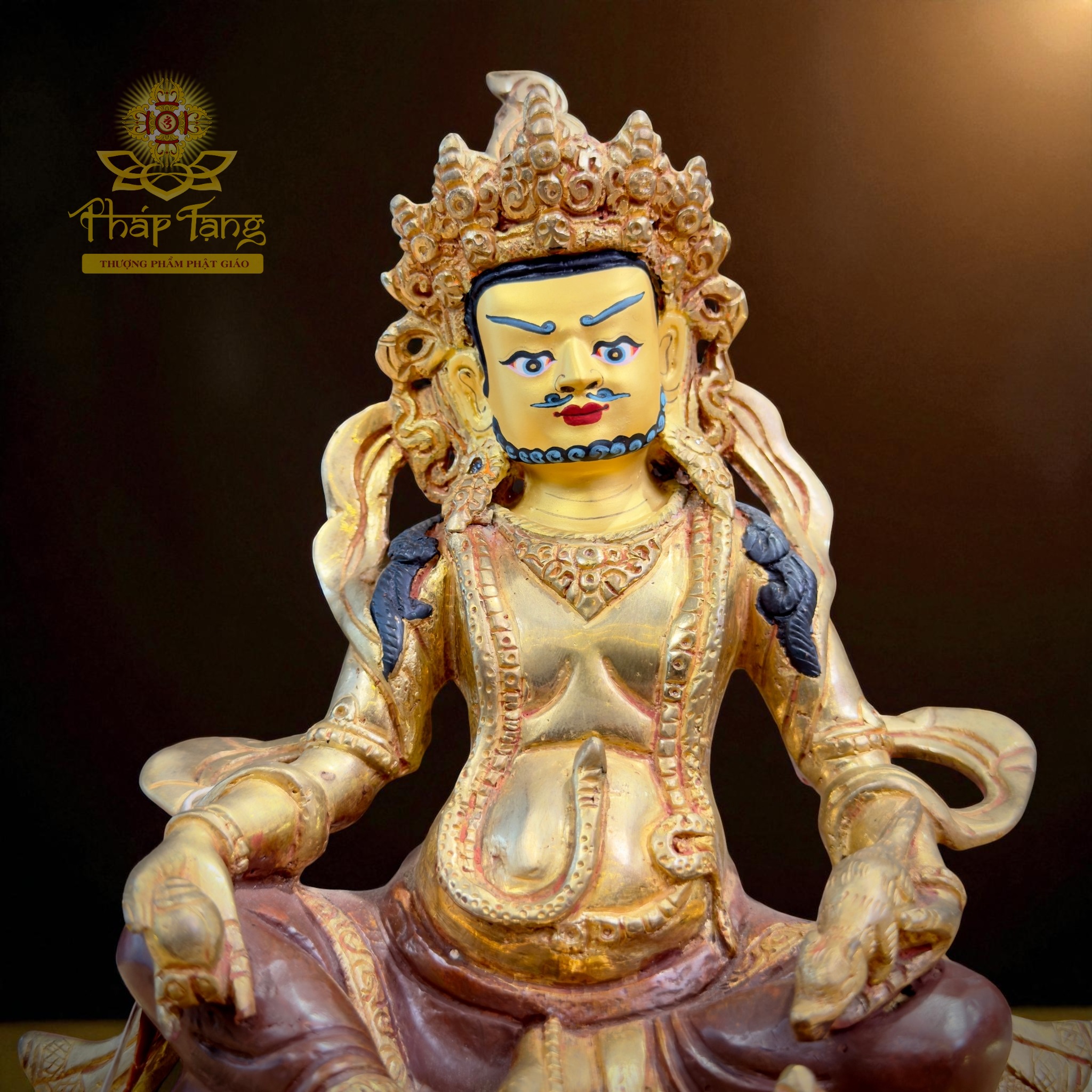 Thánh Tượng Hoàng Thần Tài Dzambhala 23cm Đồng Mạ Vàng Nepal
