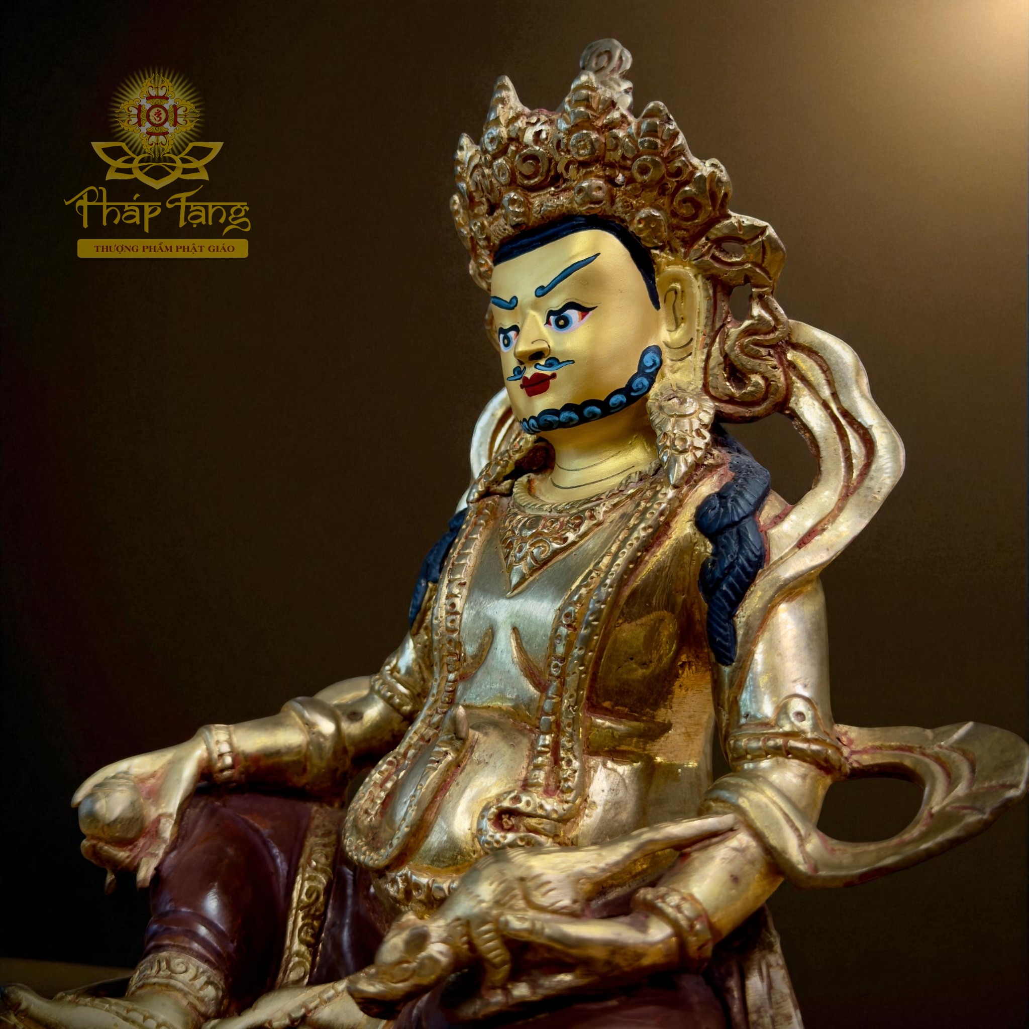 Thánh Tượng Hoàng Thần Tài Dzambhala 23cm Đồng Mạ Vàng Nepal