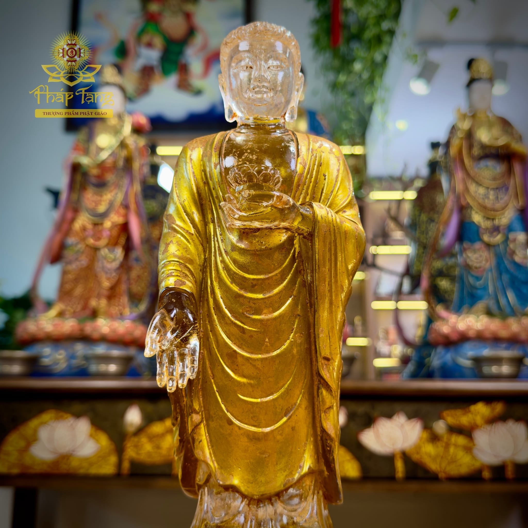 Thánh Tượng Đức Phật A Di Đà Lưu Ly Vàng Đài Loan 28cm