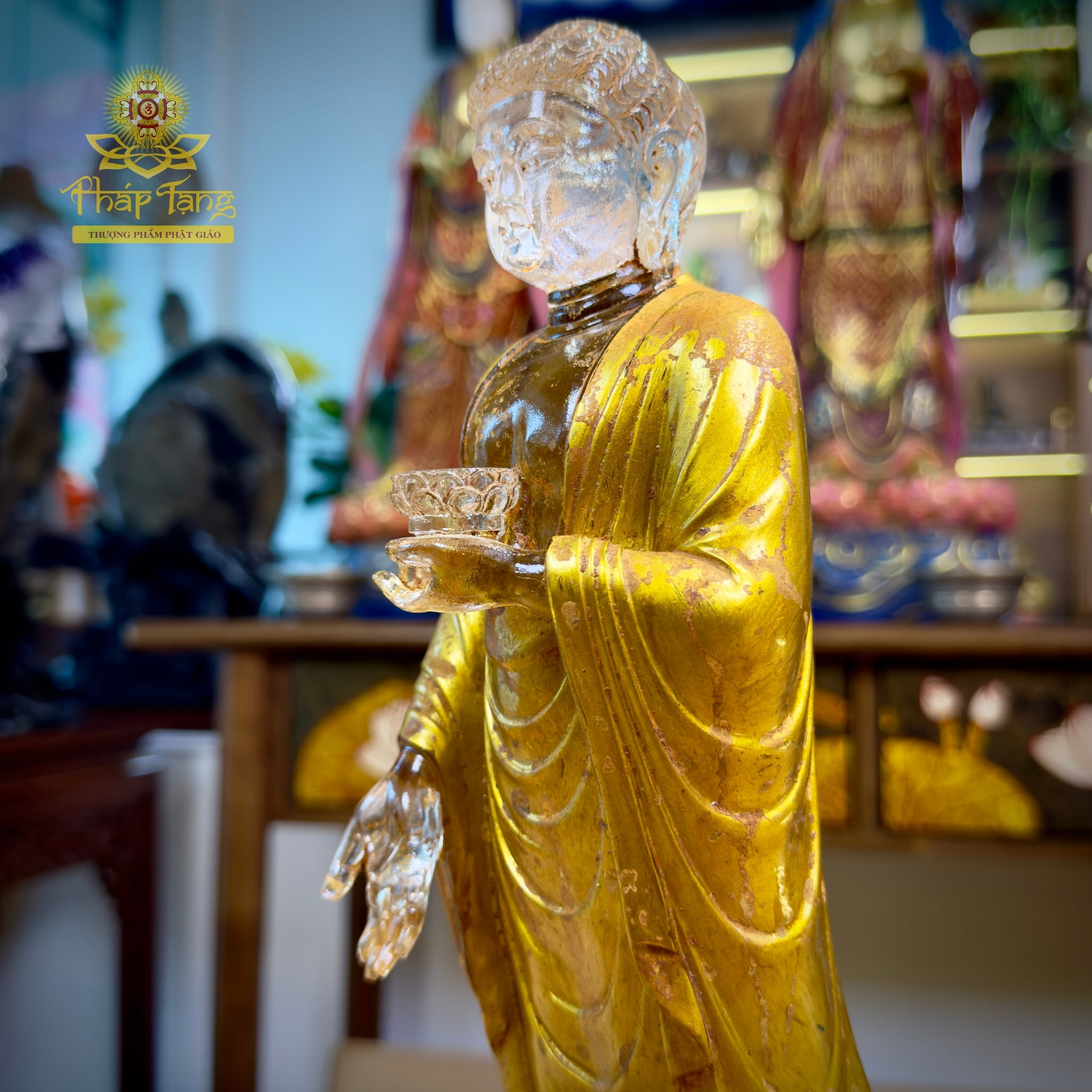Thánh Tượng Đức Phật A Di Đà Lưu Ly Vàng Đài Loan 28cm