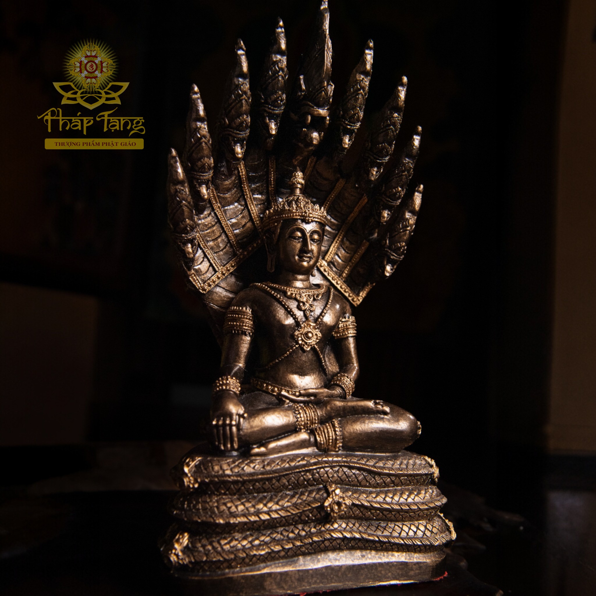 Thánh Tượng Phật Thích Ca Được Naga Che Chở (Phra Nak Prok) Bằng Đồng Thái Lan