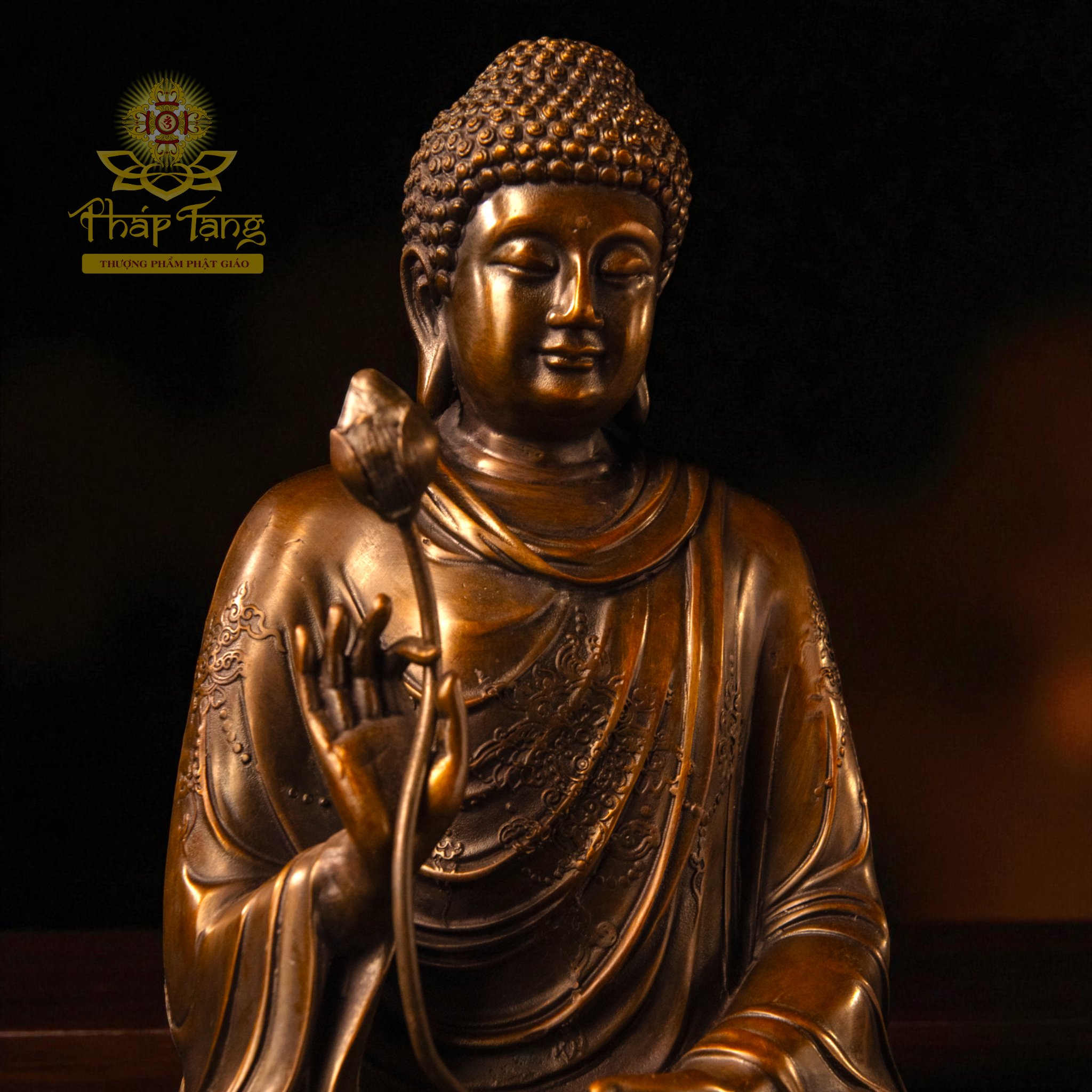 Thánh Tượng Phật Thích Ca Niêm Hoa Vi Tiếu Bằng Đồng 40CM (Tâm Ấn Thiền Tông)