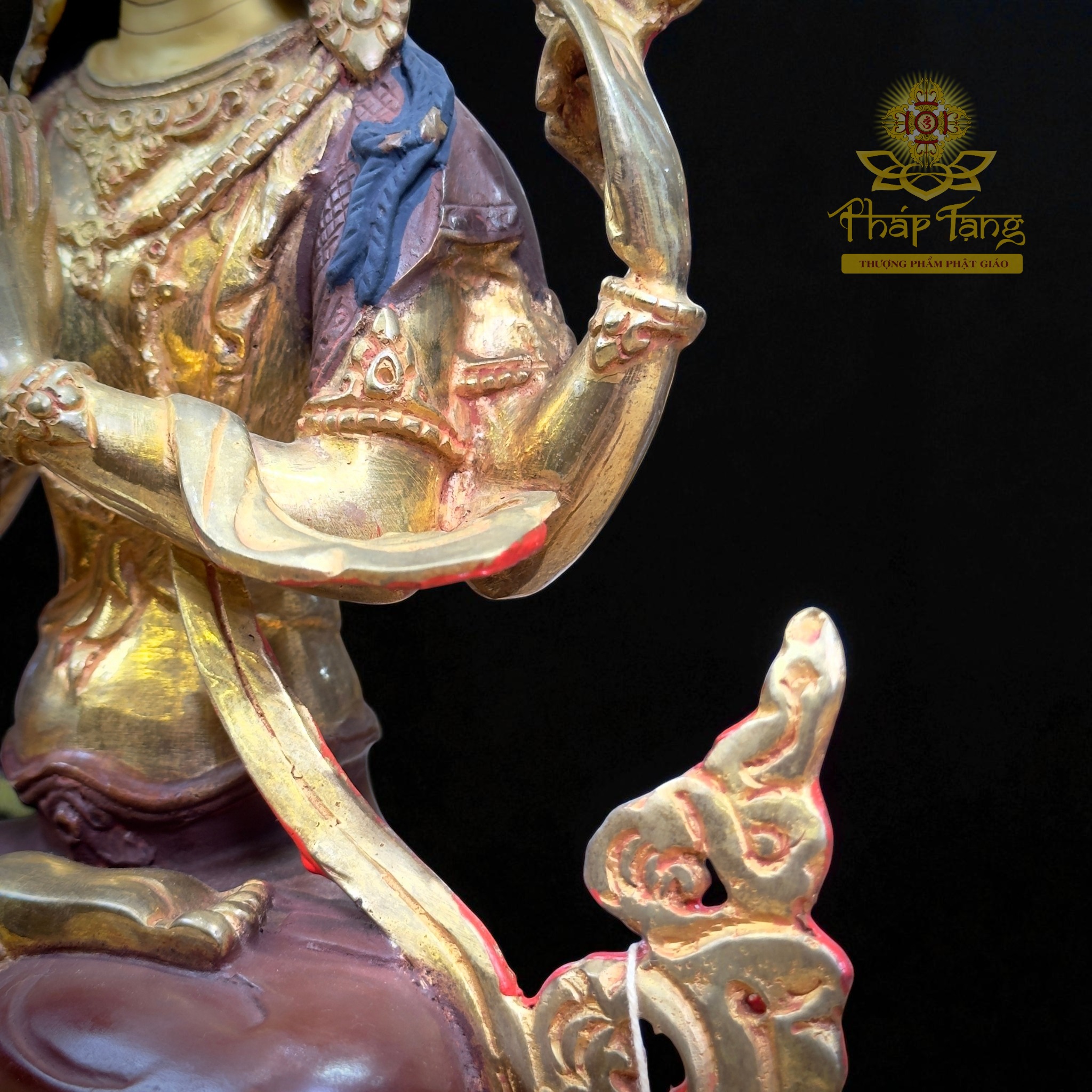 Thánh Tượng Quan Âm Tứ Thủ 32cm Đồng Mạ Vàng Nepal (Om Mani Padme Hum)