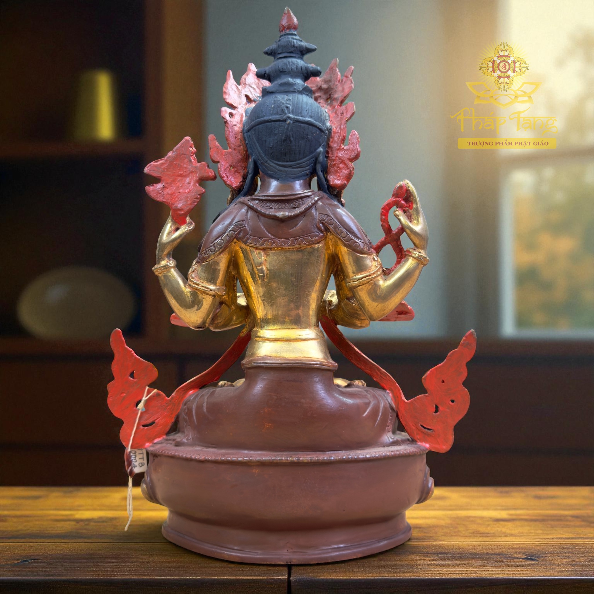 Thánh Tượng Quan Âm Tứ Thủ 32cm Đồng Mạ Vàng Nepal (Om Mani Padme Hum)