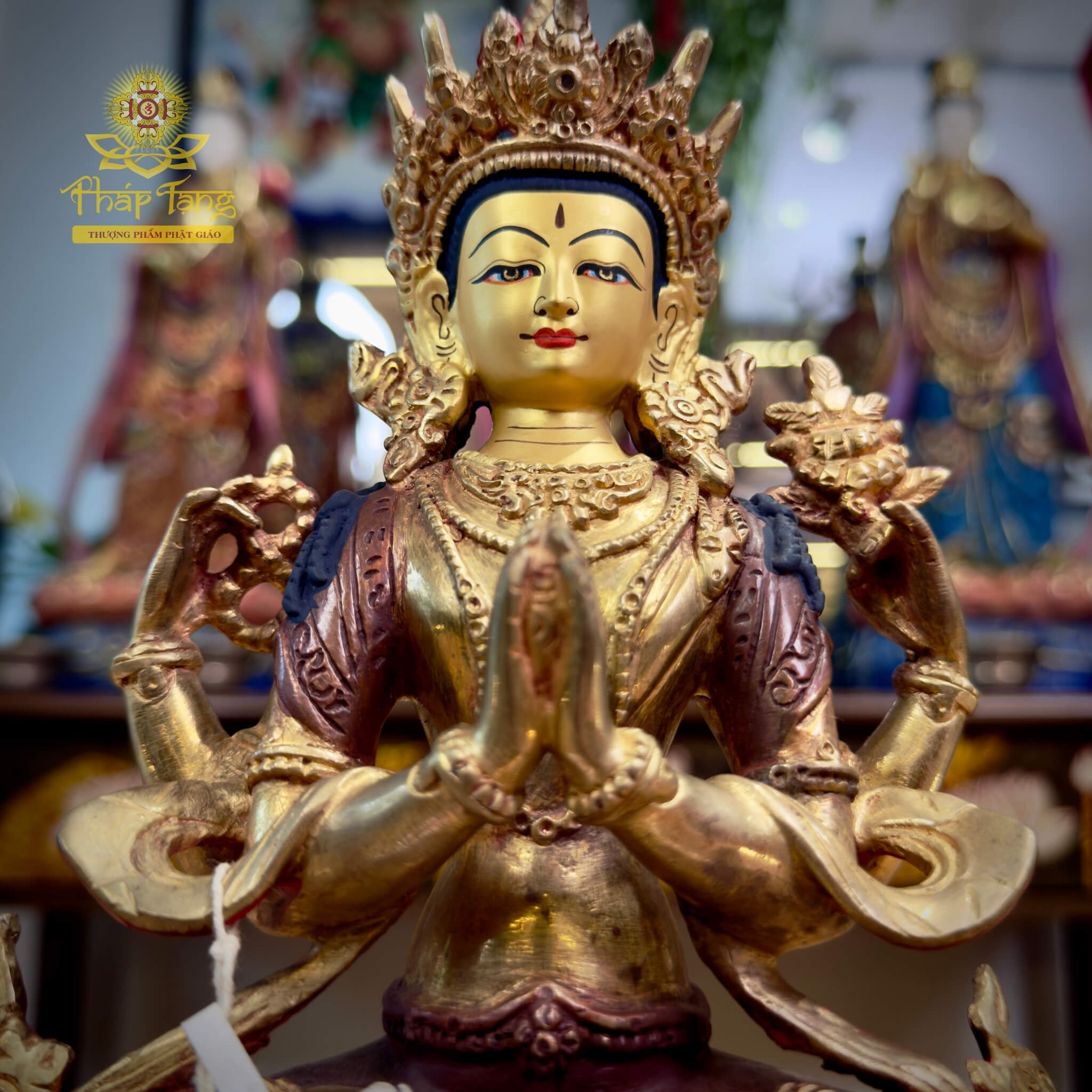 Thánh Tượng Quan Âm Tứ Thủ Đồng Mạ Vàng Nepal 23cm