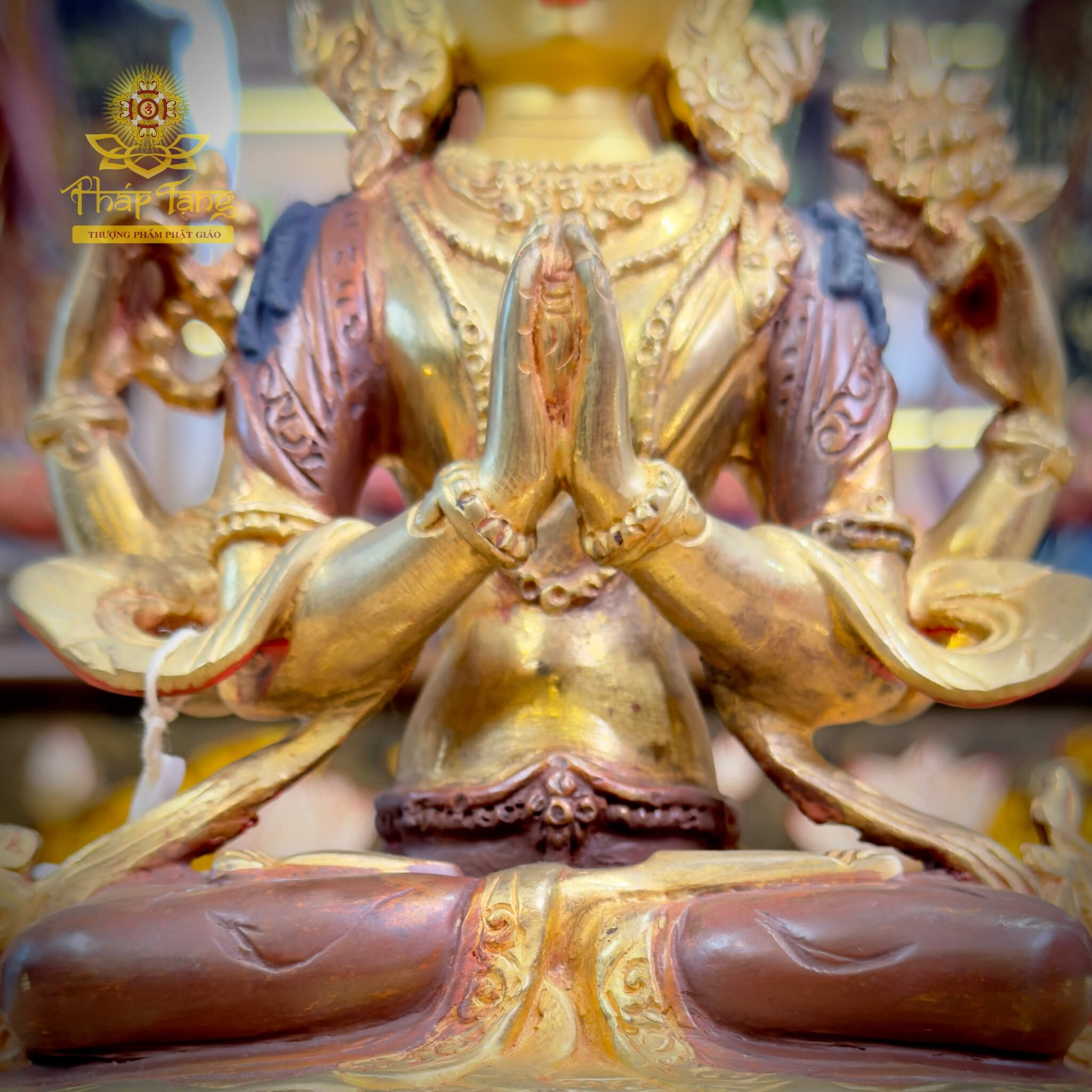 Thánh Tượng Quan Âm Tứ Thủ Đồng Mạ Vàng Nepal 23cm