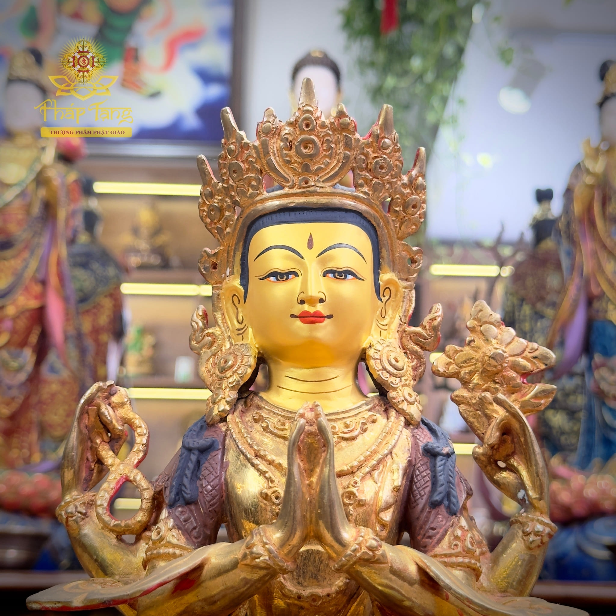 Thánh Tượng Quan Âm Tứ Thủ Đồng Mạ Vàng Nepal 32cm