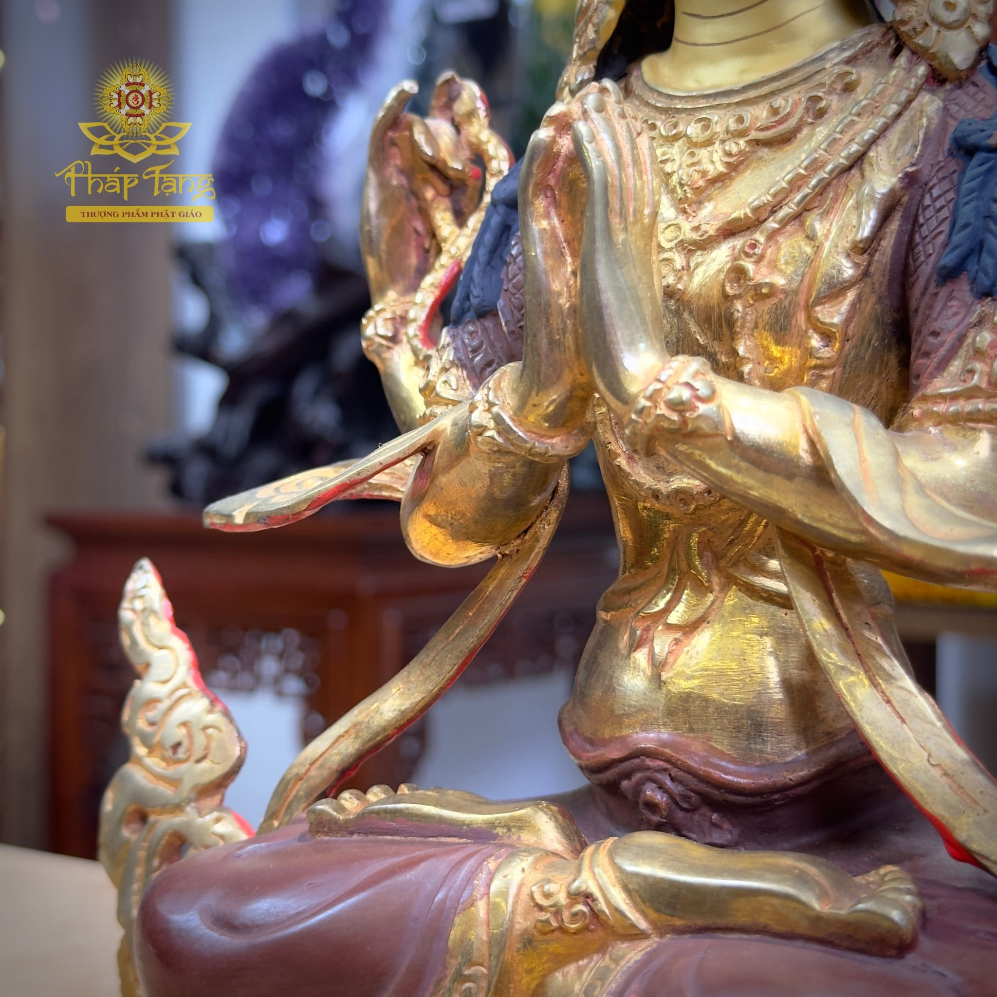 Thánh Tượng Quan Âm Tứ Thủ Đồng Mạ Vàng Nepal 32cm