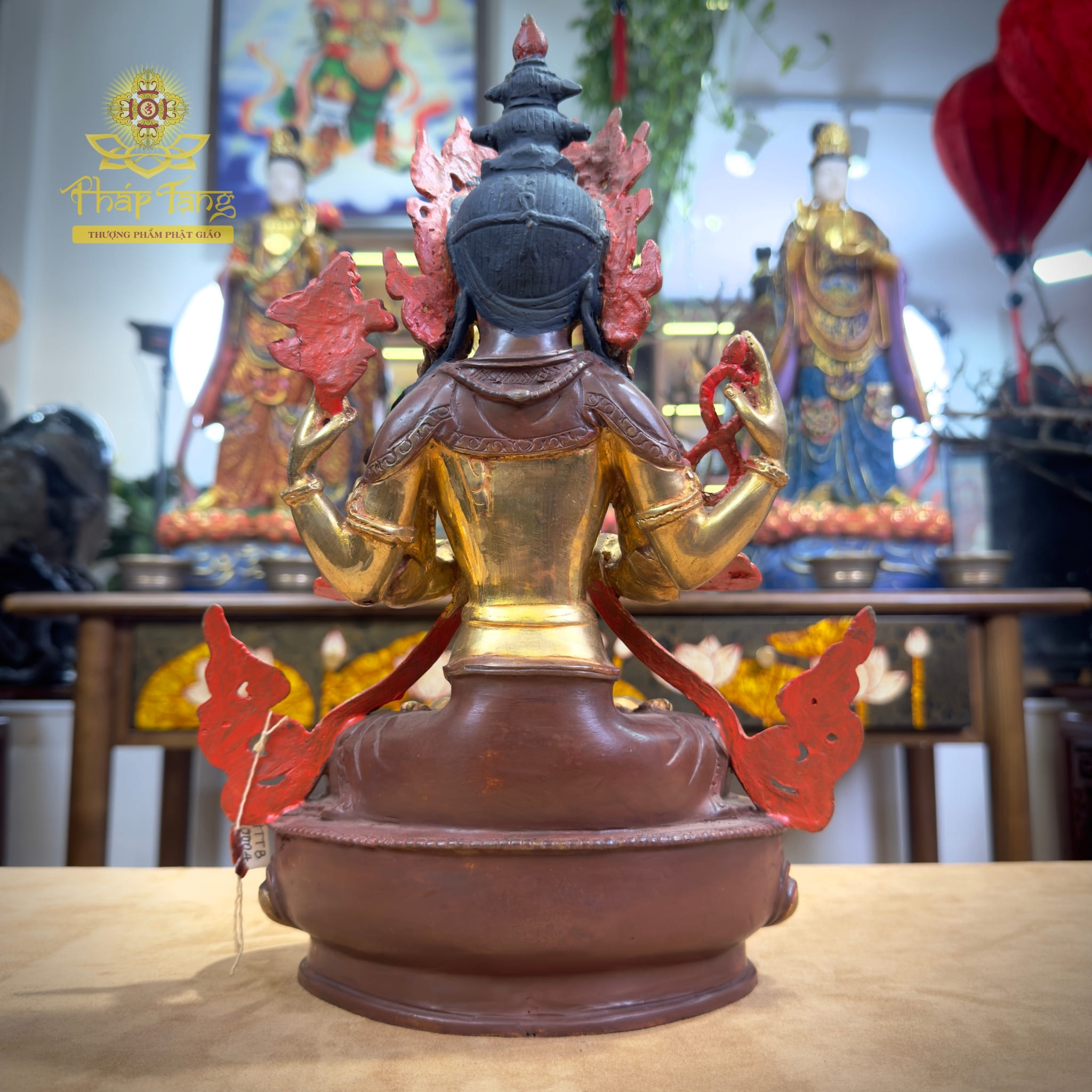 Thánh Tượng Quan Âm Tứ Thủ Đồng Mạ Vàng Nepal 32cm