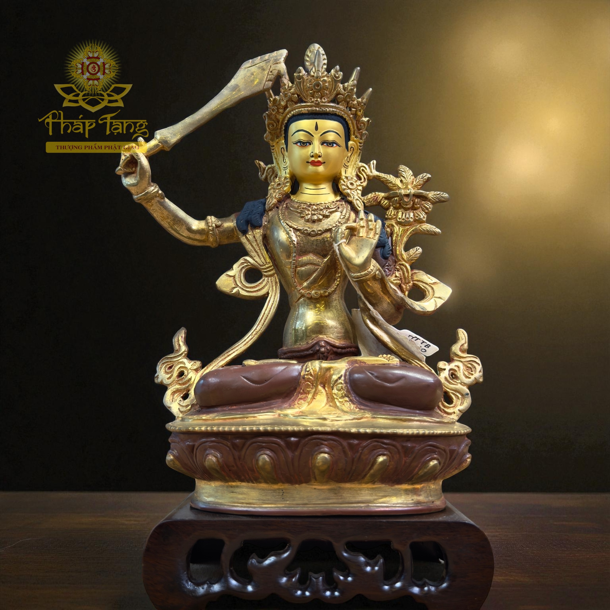 Thánh Tượng Văn Thù Sư Lợi Bồ Tát Đồng Mạ Vàng Nepal 23cm