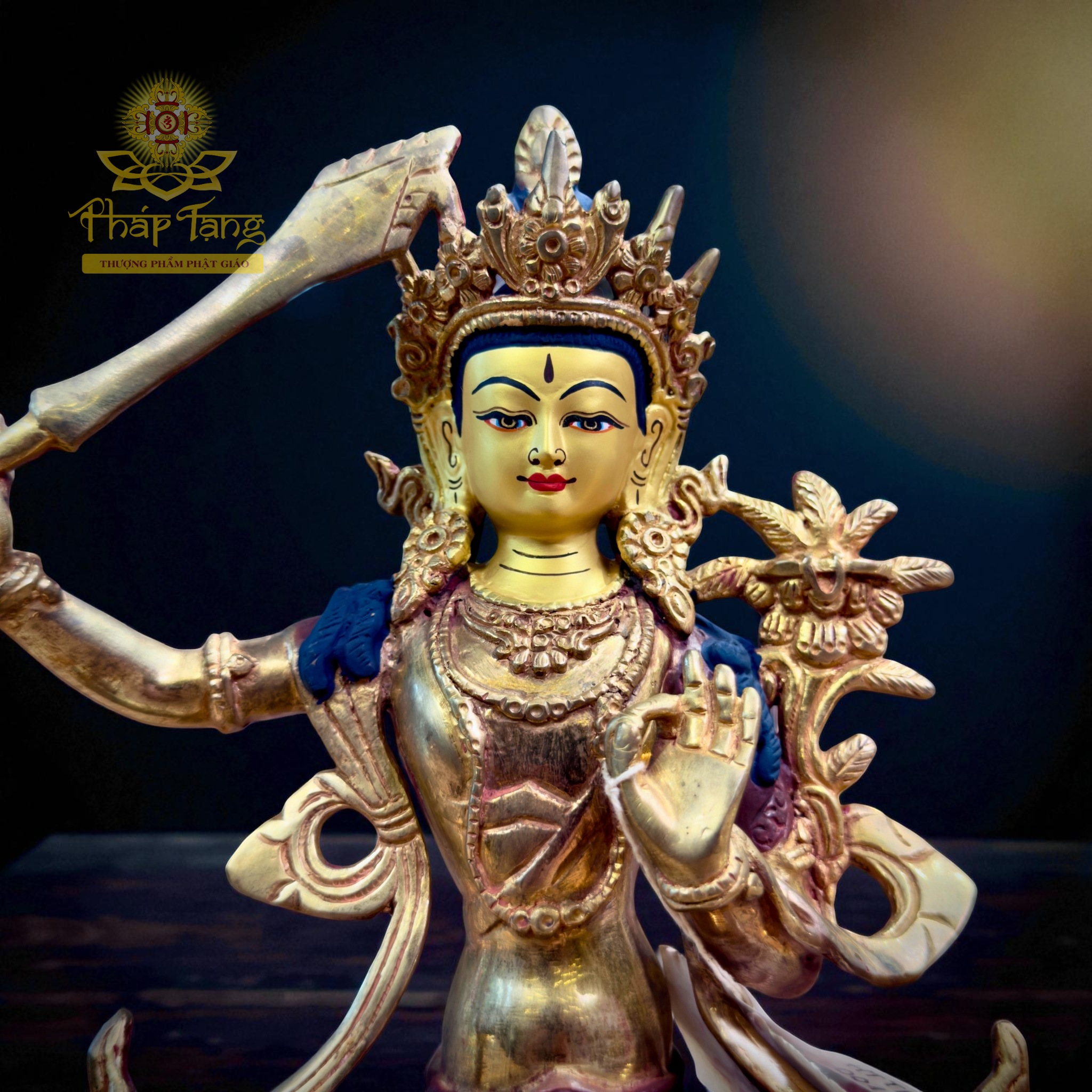 Thánh Tượng Văn Thù Sư Lợi Bồ Tát Đồng Mạ Vàng Nepal 23cm