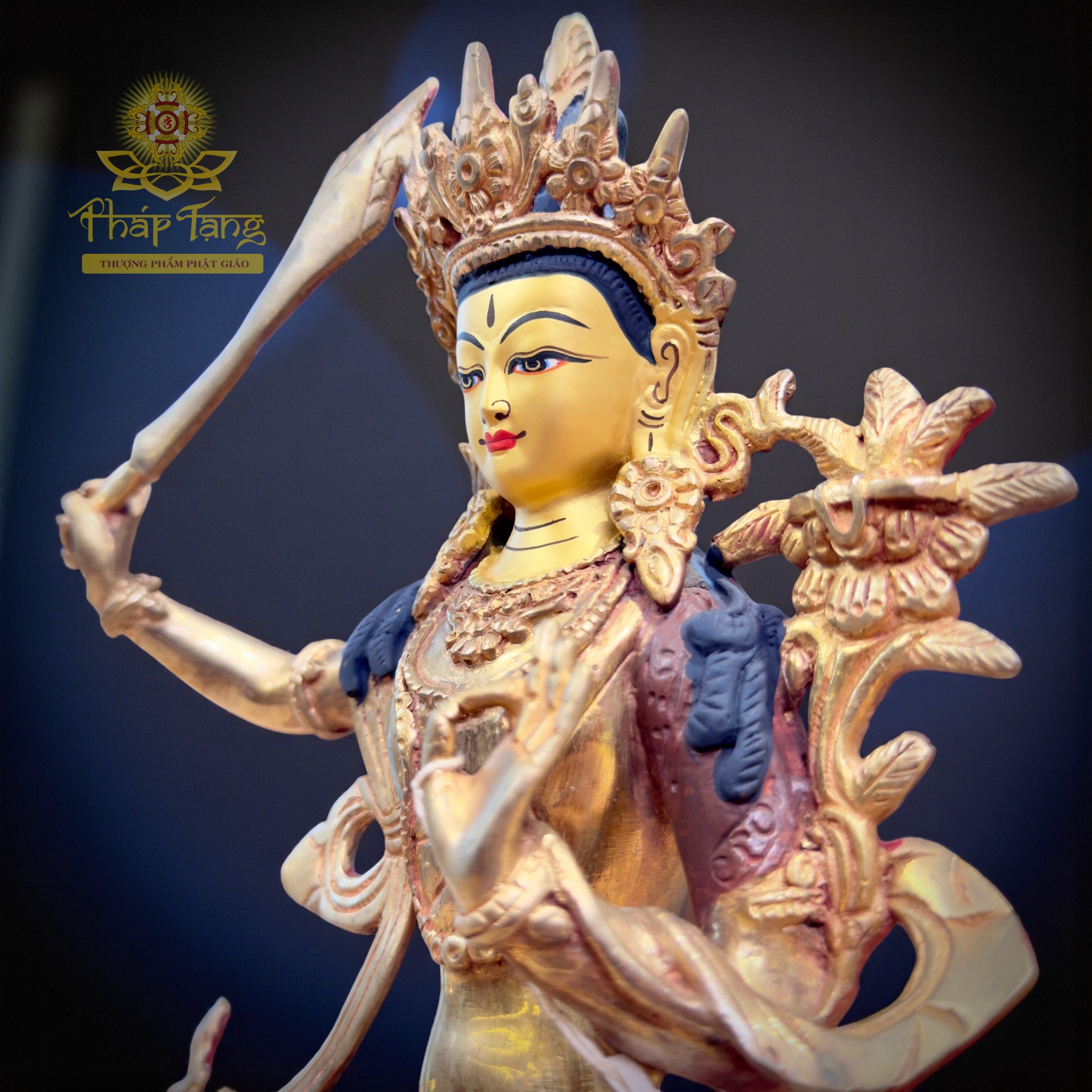 Thánh Tượng Văn Thù Sư Lợi Bồ Tát Đồng Mạ Vàng Nepal 23cm