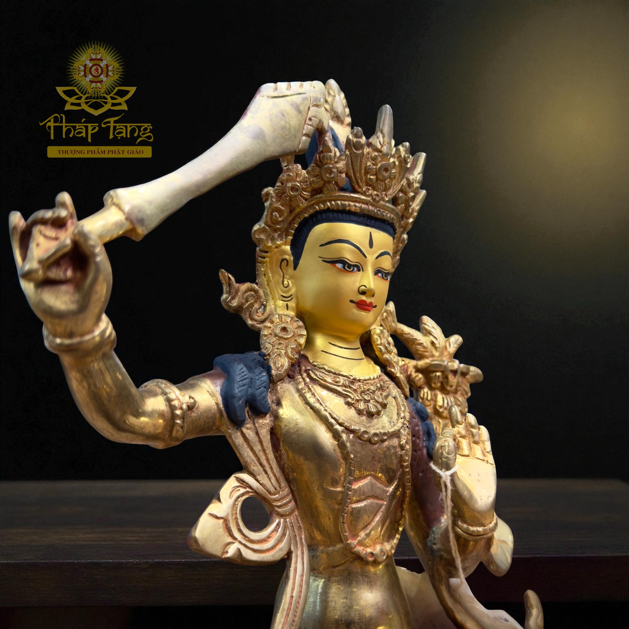 Thánh Tượng Văn Thù Sư Lợi Bồ Tát Đồng Mạ Vàng Nepal 23cm