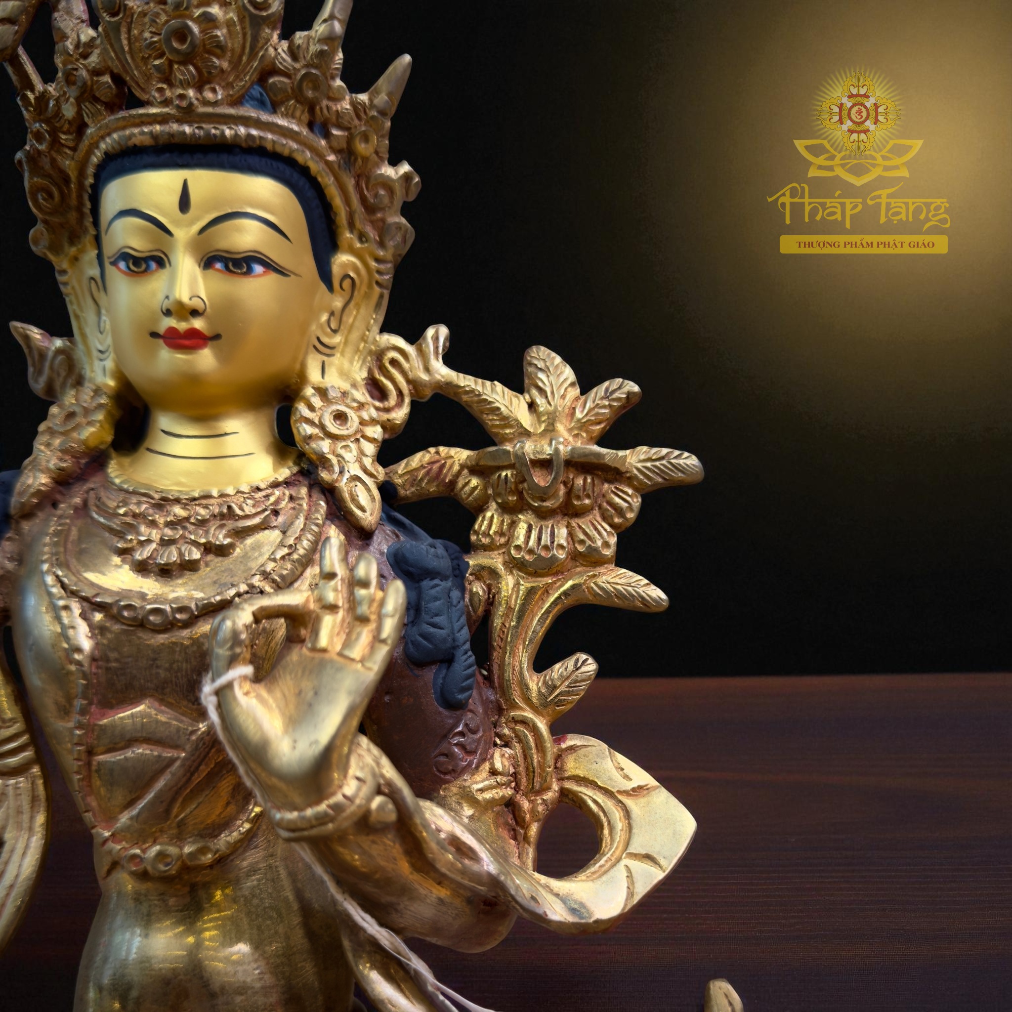 Thánh Tượng Văn Thù Sư Lợi Bồ Tát Đồng Mạ Vàng Nepal 23cm