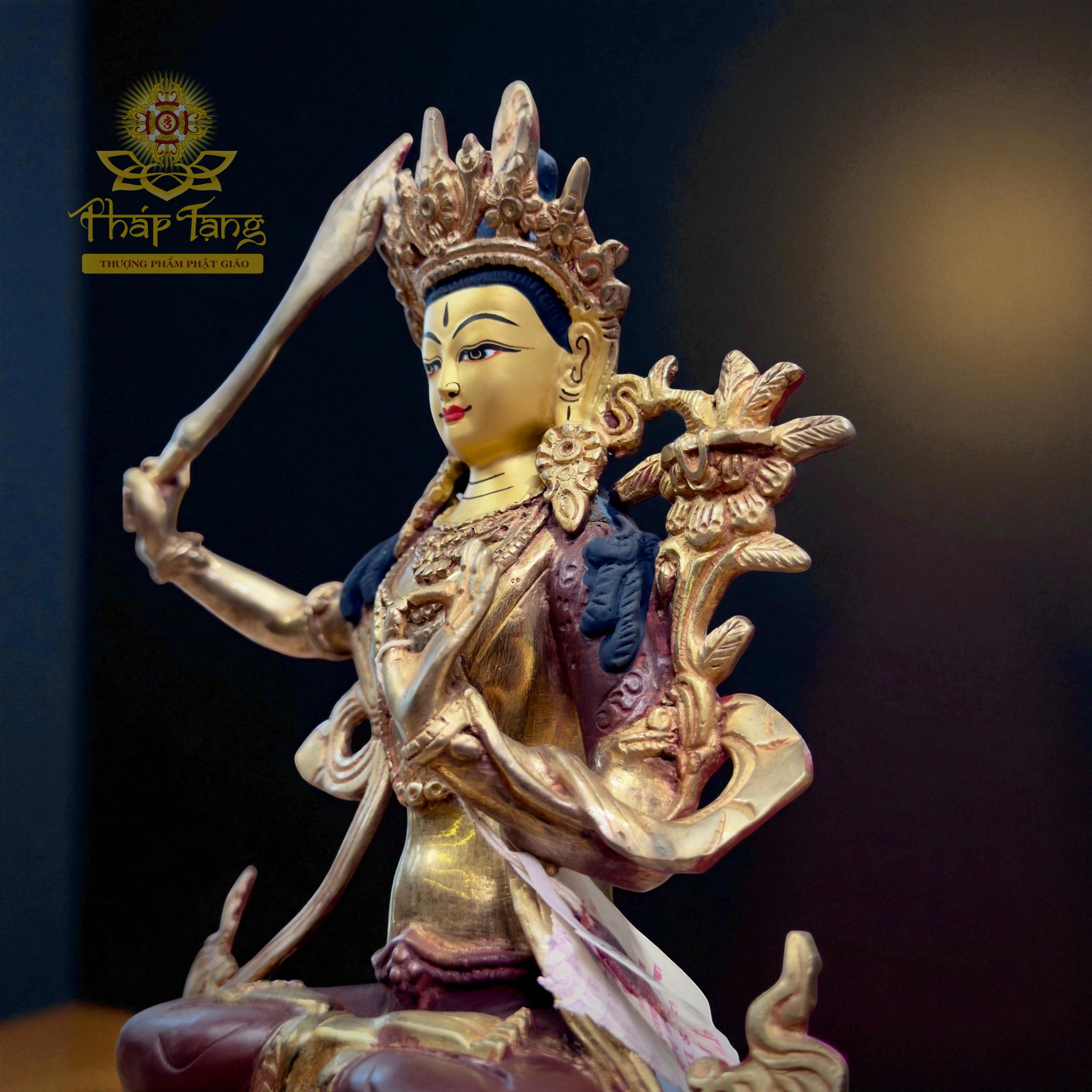 Thánh Tượng Văn Thù Sư Lợi Bồ Tát Đồng Mạ Vàng Nepal 23cm