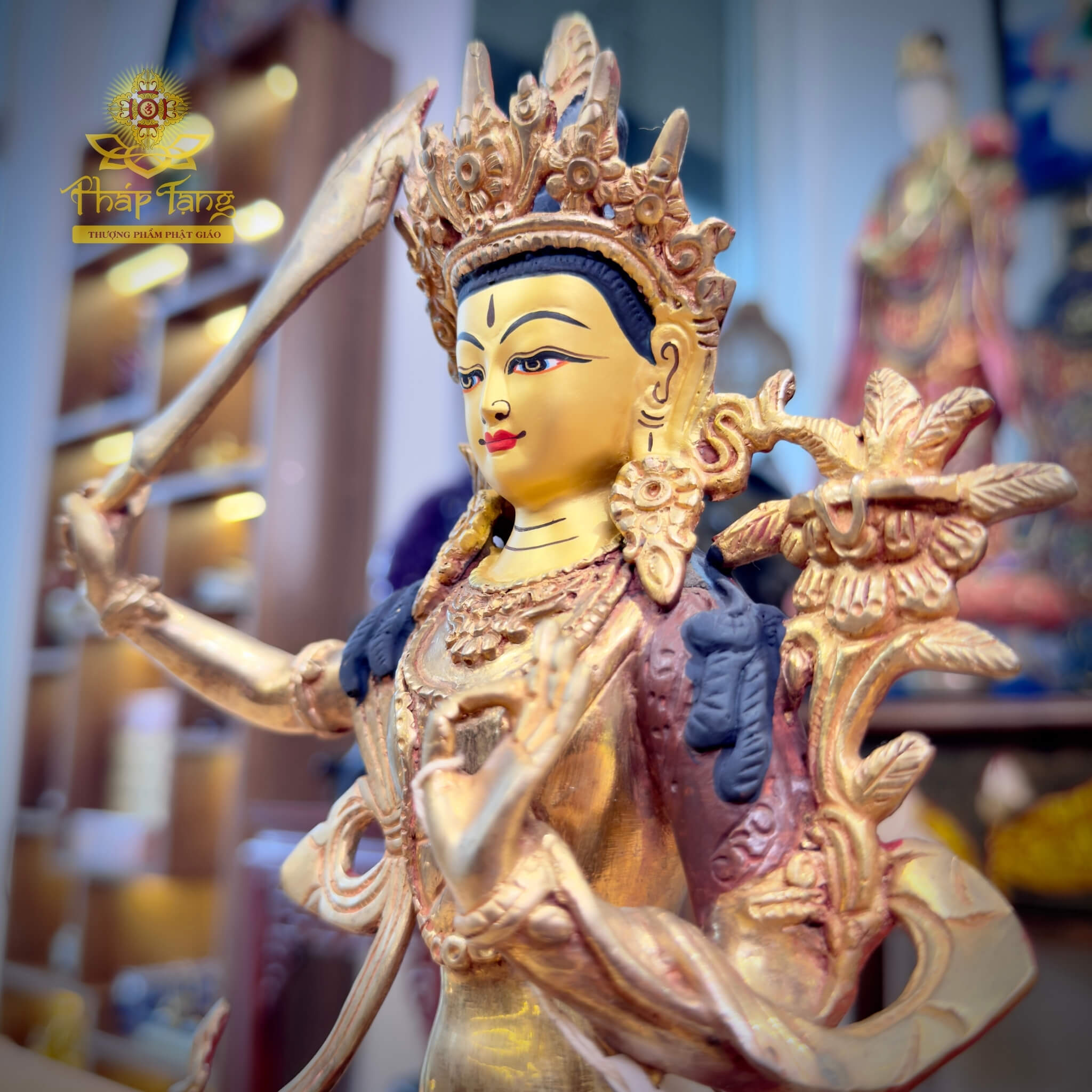 Thánh Tượng Văn Thù Sư Lợi Bồ Tát Đồng Mạ Vàng Nepal 23cm