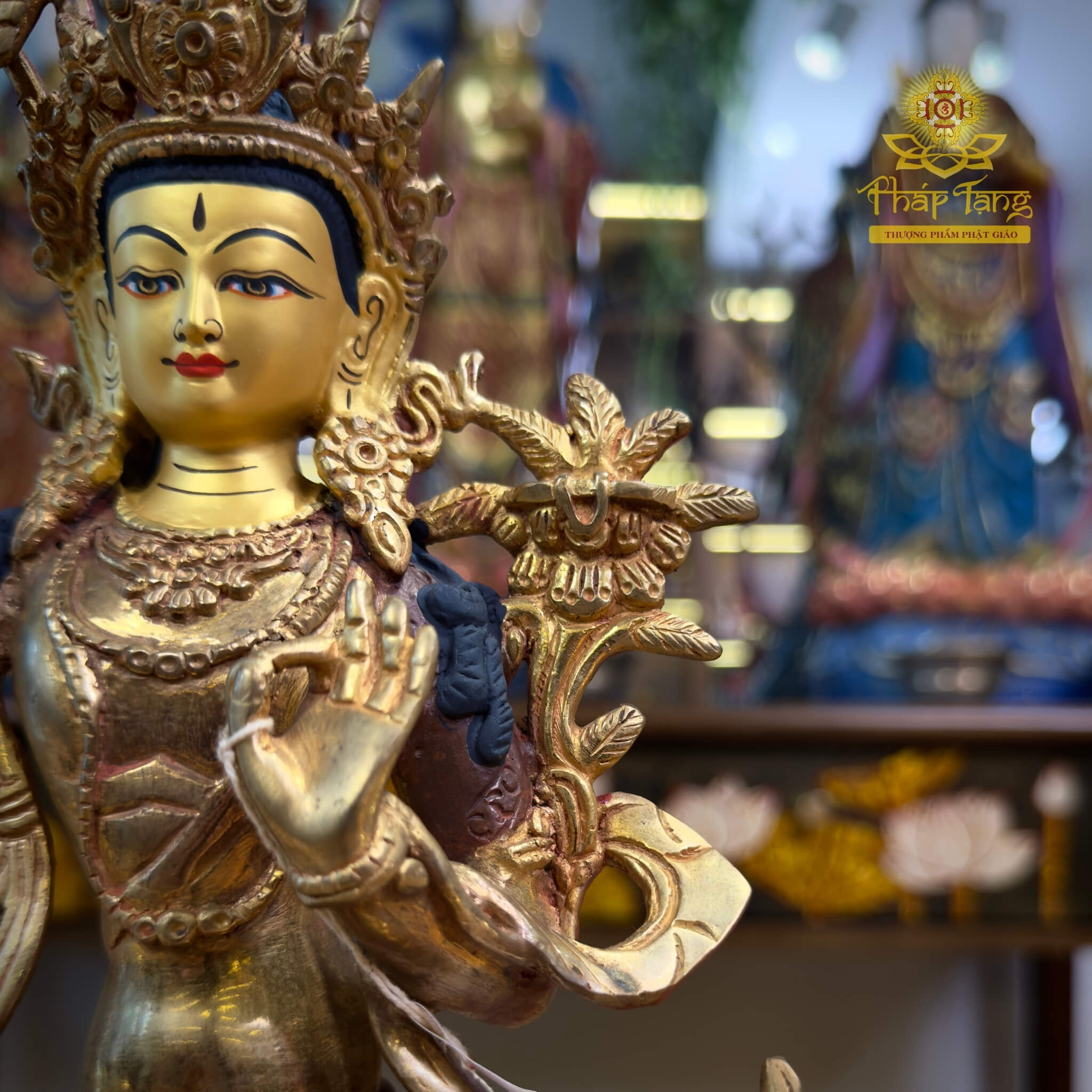 Thánh Tượng Văn Thù Sư Lợi Bồ Tát Đồng Mạ Vàng Nepal 23cm