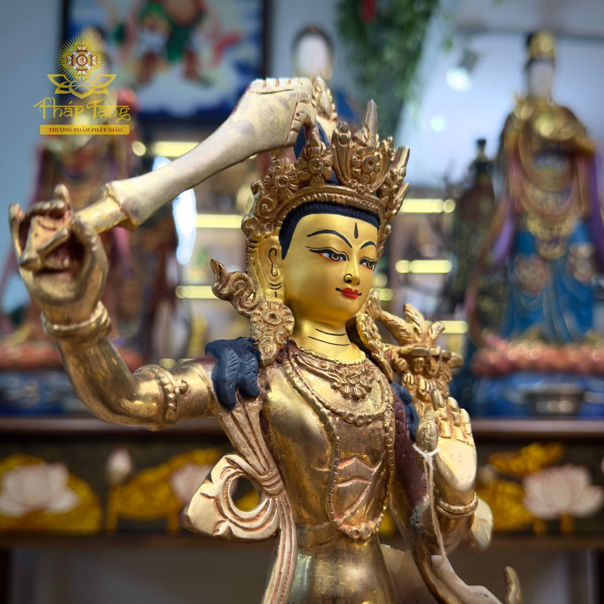 Thánh Tượng Văn Thù Sư Lợi Bồ Tát Đồng Mạ Vàng Nepal 23cm