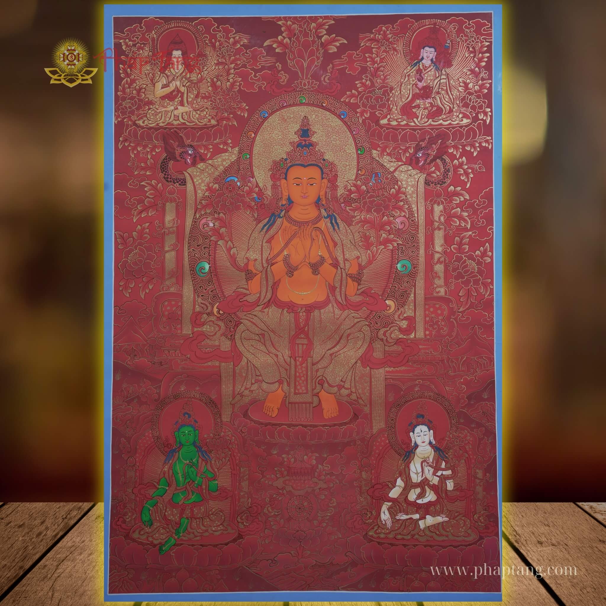 THANGKA NỀN ĐỎ ĐẶC BIỆT BỒ TÁT DI LẶC KT 65X90cm