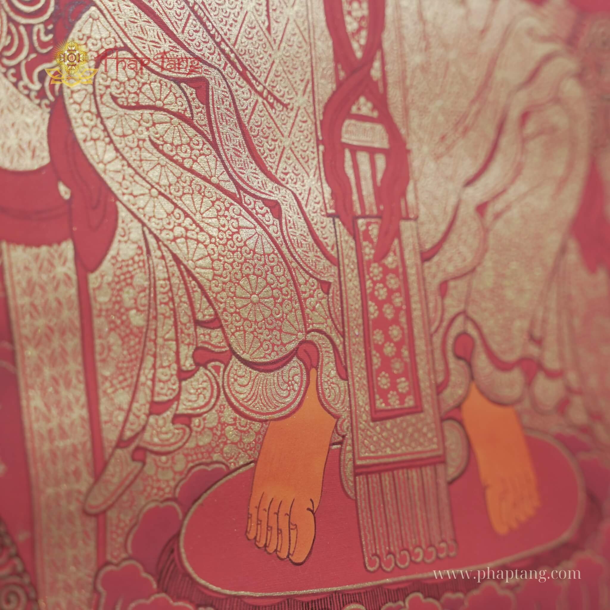 THANGKA NỀN ĐỎ ĐẶC BIỆT BỒ TÁT DI LẶC KT 65X90cm