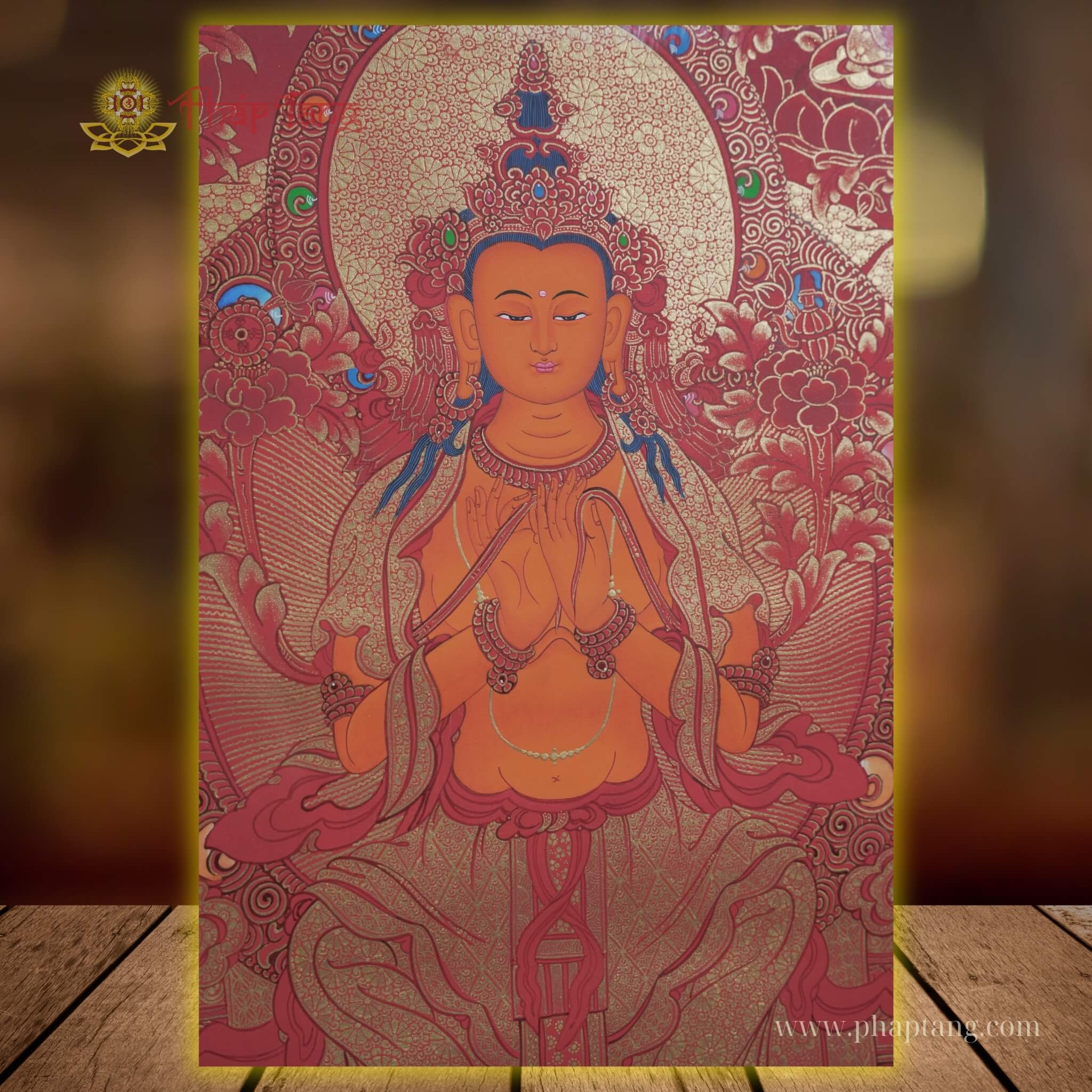 THANGKA NỀN ĐỎ ĐẶC BIỆT BỒ TÁT DI LẶC KT 65X90cm