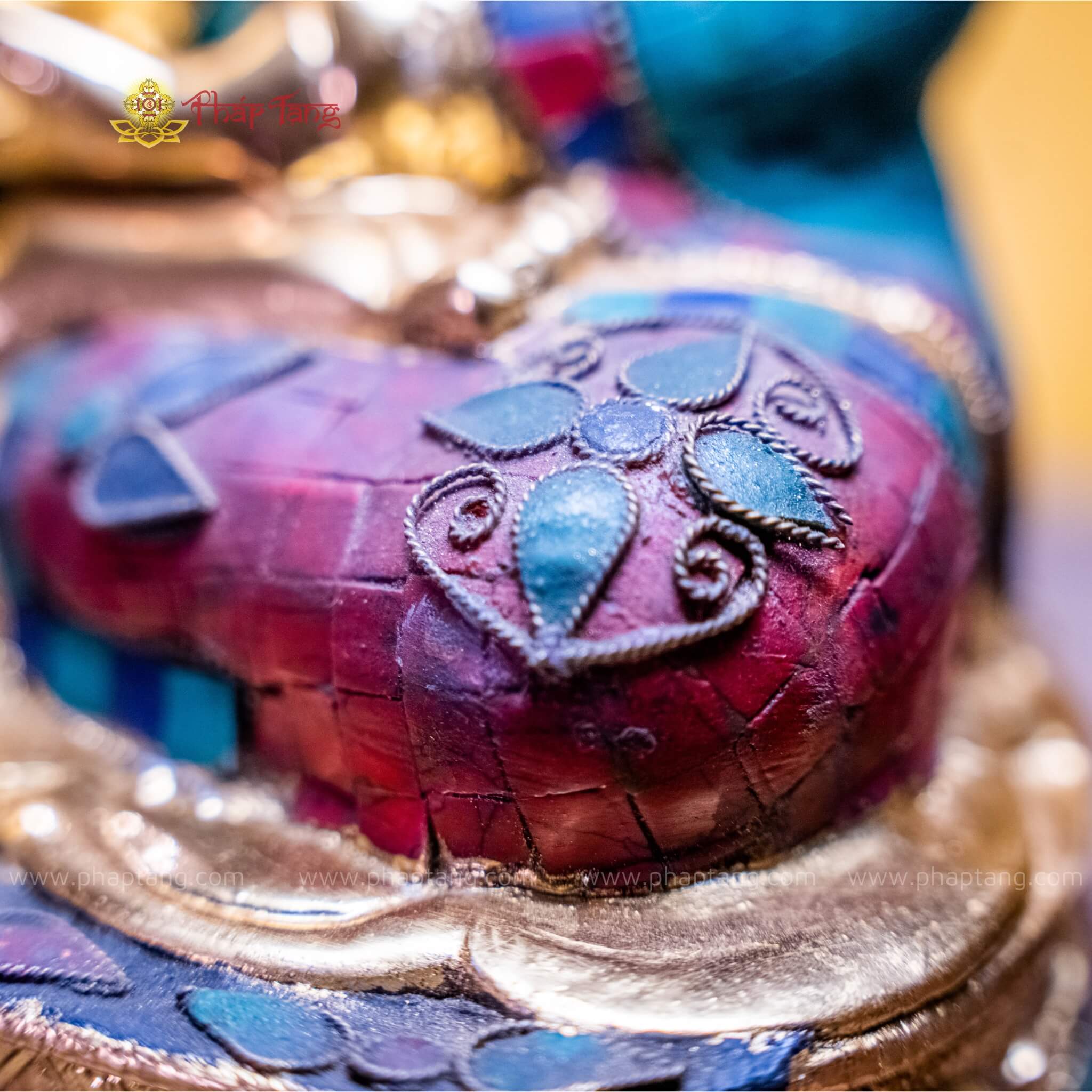 TƯỢNG PHẬT BỔN SƯ ĐỒNG GẮN ĐÁ XANH DÁT VÀNG 9999 40CM