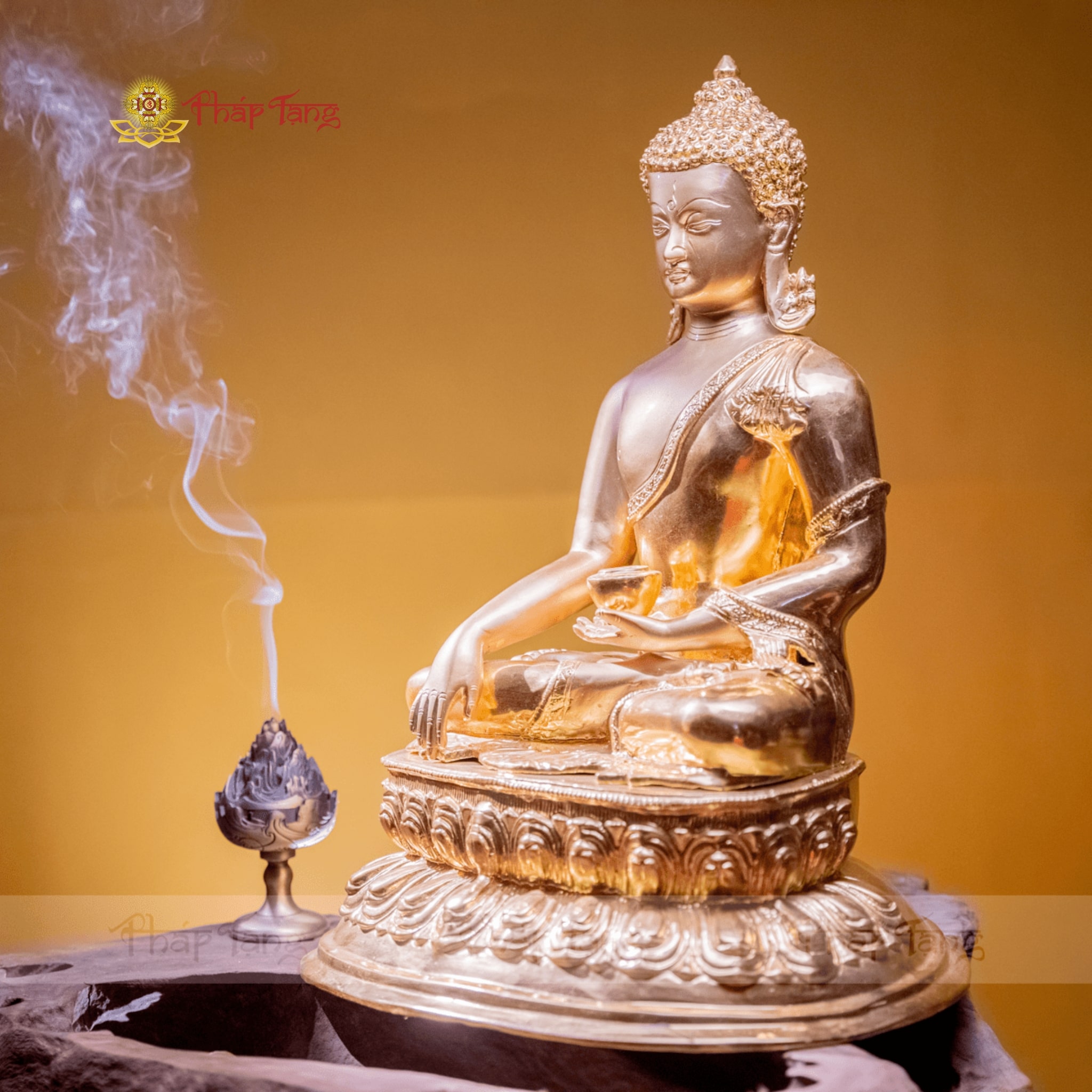 Thánh Tượng Bổn Sư Thích Ca (55cm) - Pháp Bảo Đồng Dát Vàng 9999 Từ Ấn Độ