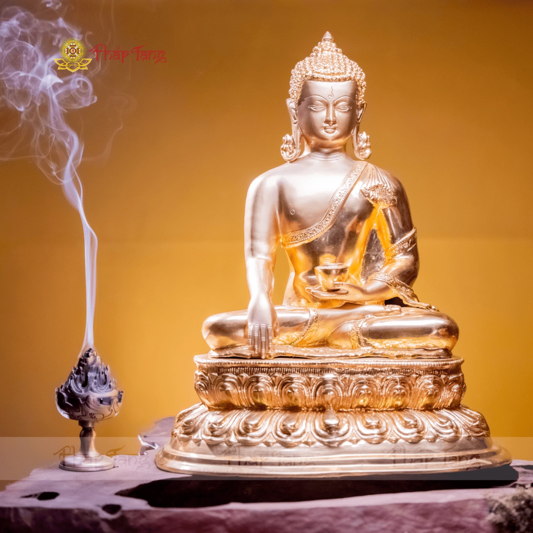 Thánh Tượng Bổn Sư Thích Ca (55cm) - Pháp Bảo Đồng Dát Vàng 9999 Từ Ấn Độ