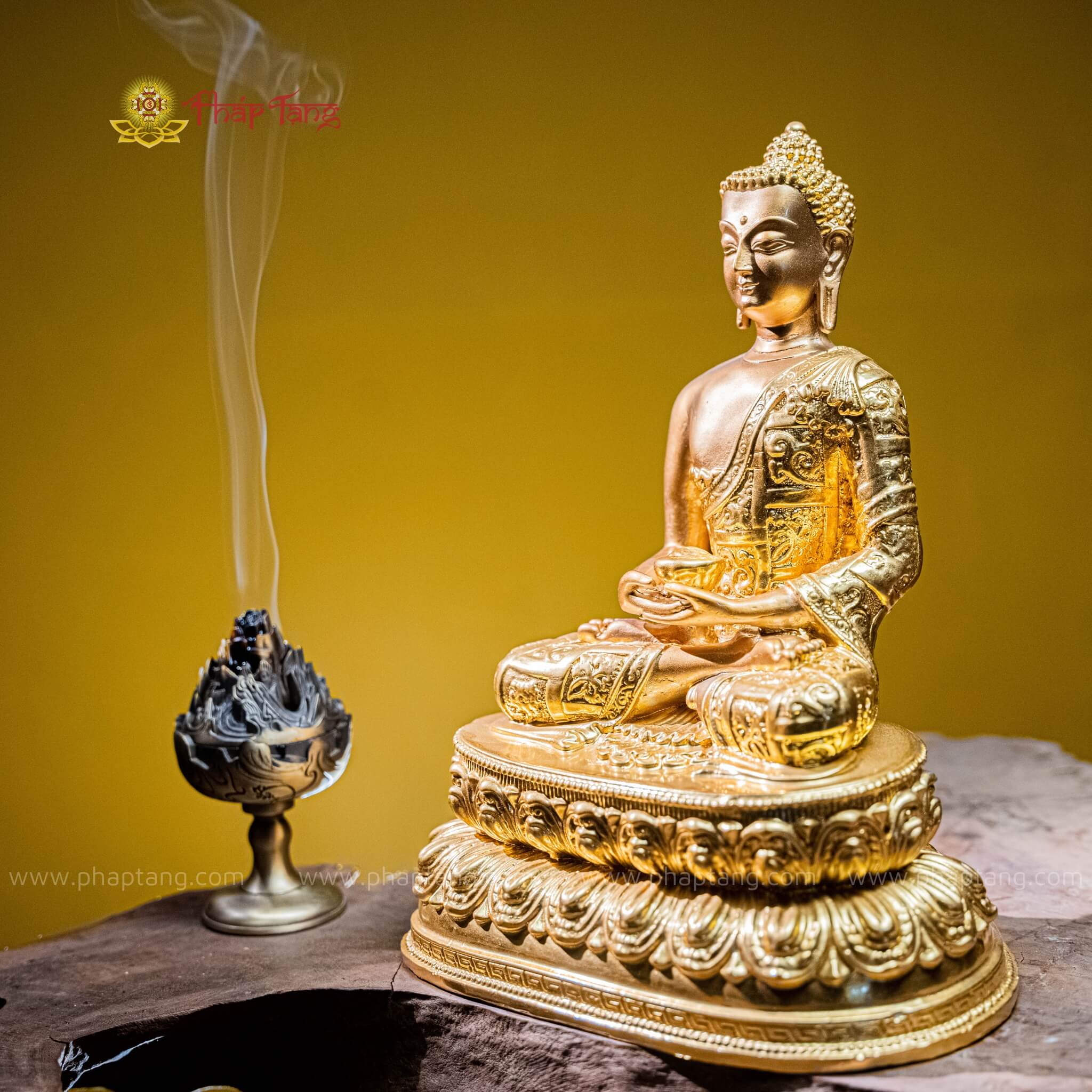 TÔN TƯỢNG ĐỨC BỔN SƯ THÍCH CA ĐỒNG VN DÁT VÀNG 9999 30CM