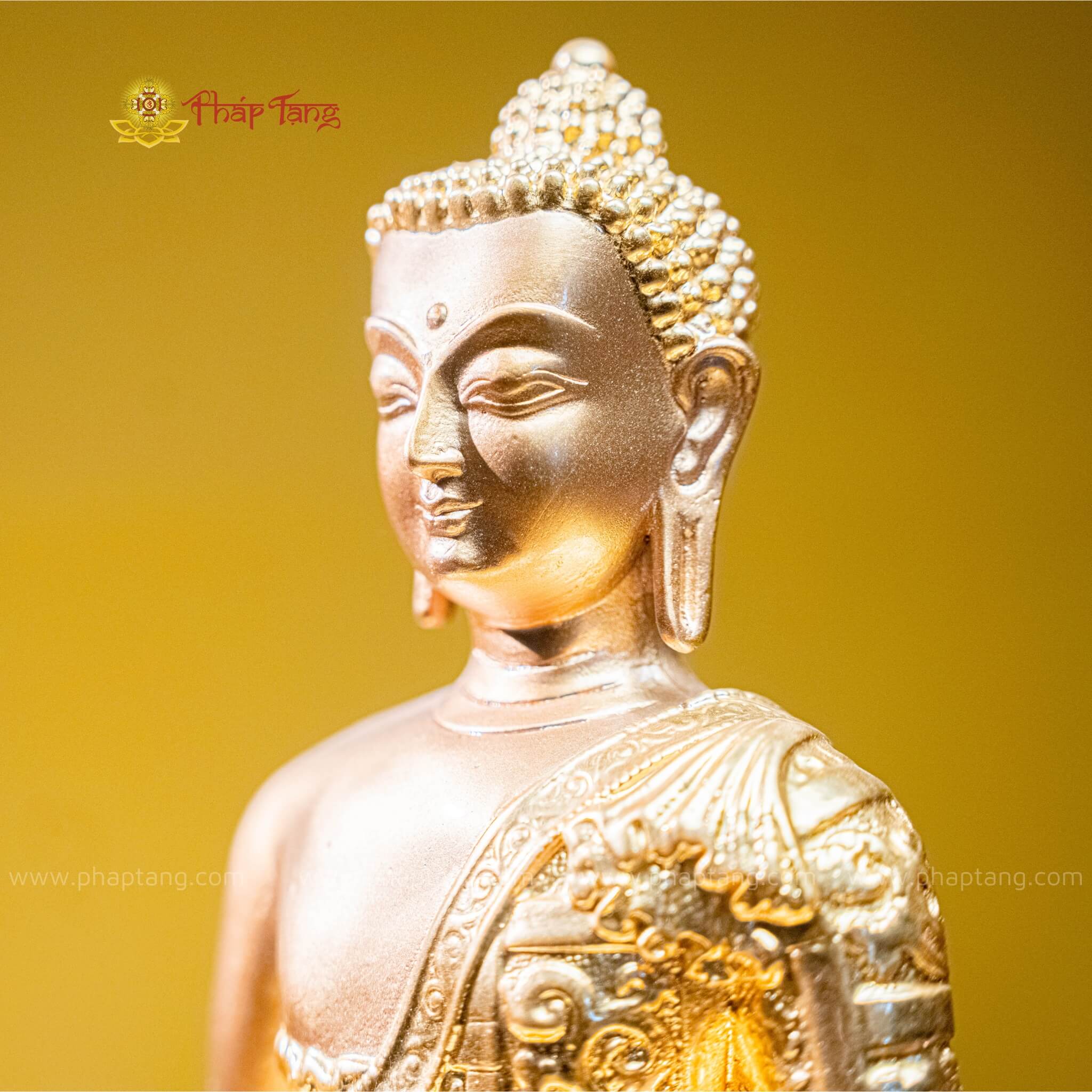 TÔN TƯỢNG ĐỨC BỔN SƯ THÍCH CA ĐỒNG VN DÁT VÀNG 9999 30CM