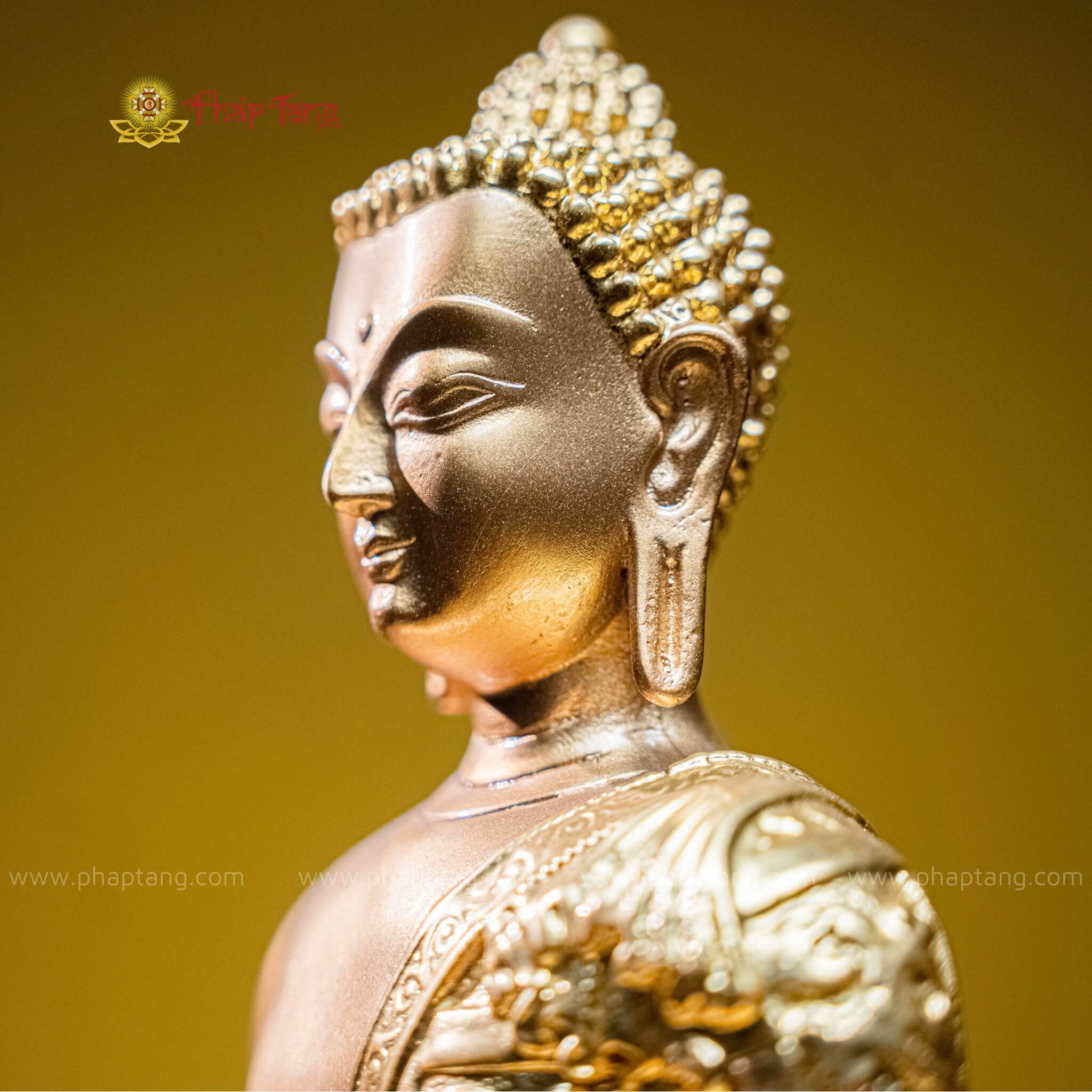TÔN TƯỢNG ĐỨC BỔN SƯ THÍCH CA ĐỒNG VN DÁT VÀNG 9999 30CM