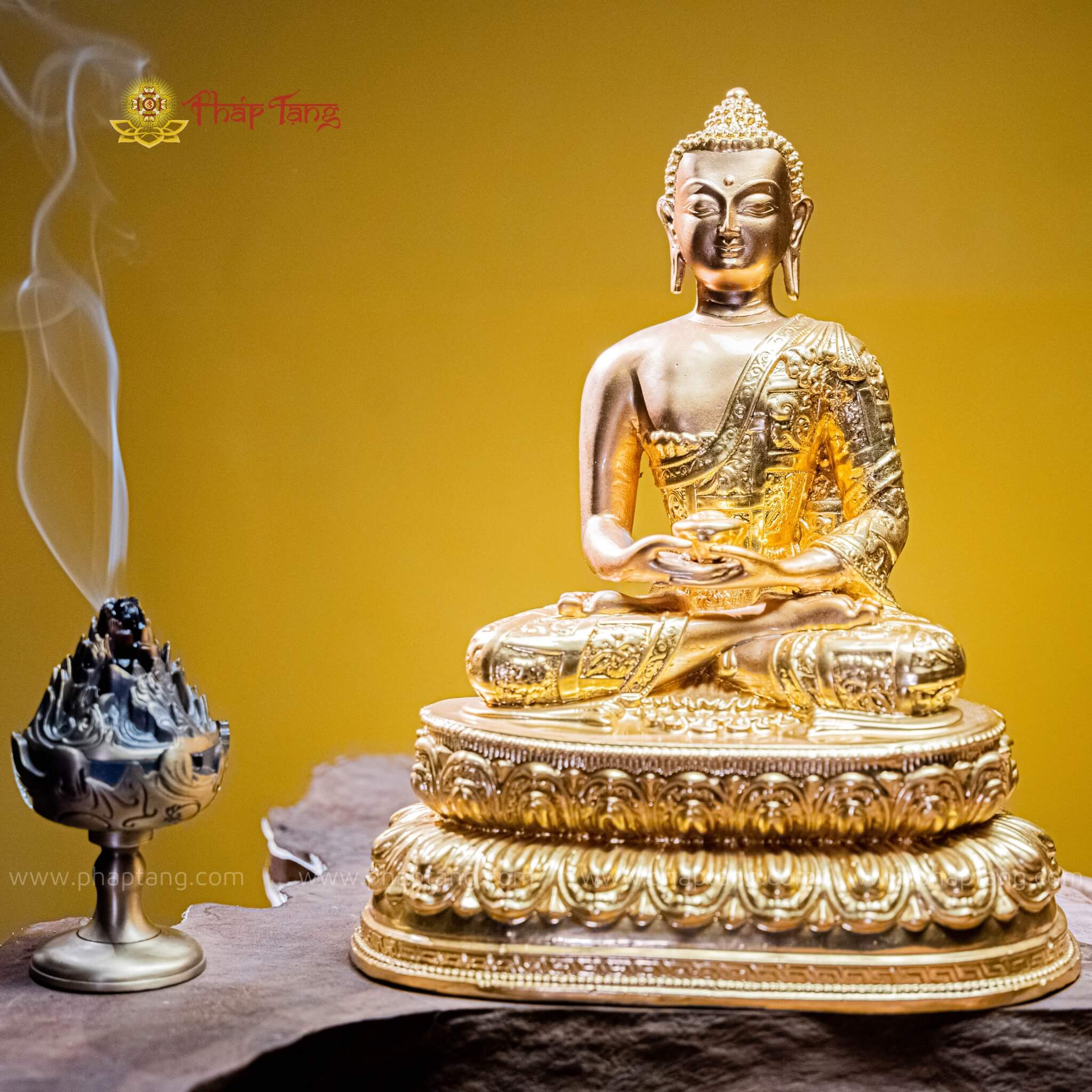 TÔN TƯỢNG ĐỨC BỔN SƯ THÍCH CA ĐỒNG VN DÁT VÀNG 9999 30CM