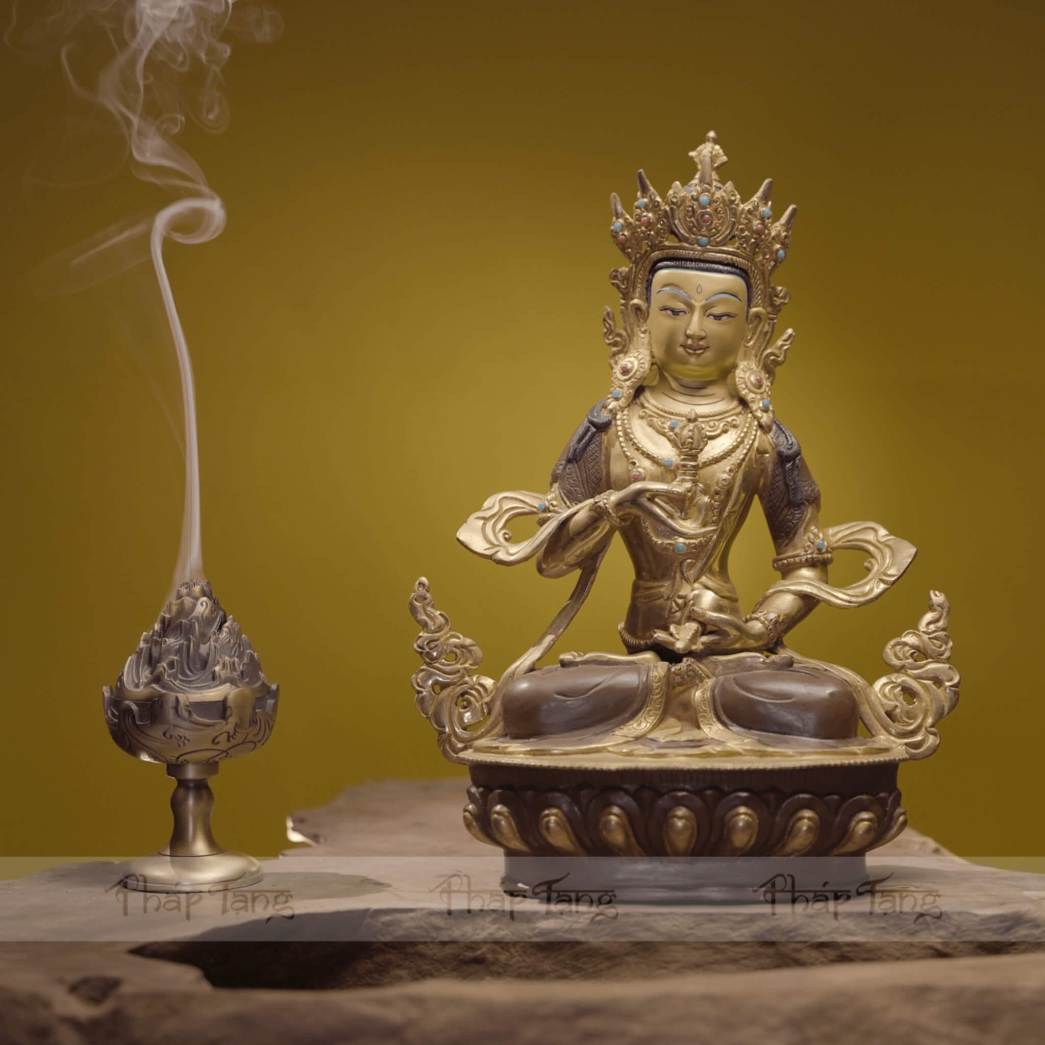 TÔN TƯỢNG ĐỨC KIM CANG TÁT ĐOẢ ĐỒNG SƠN NÂU NEPAL 33CM