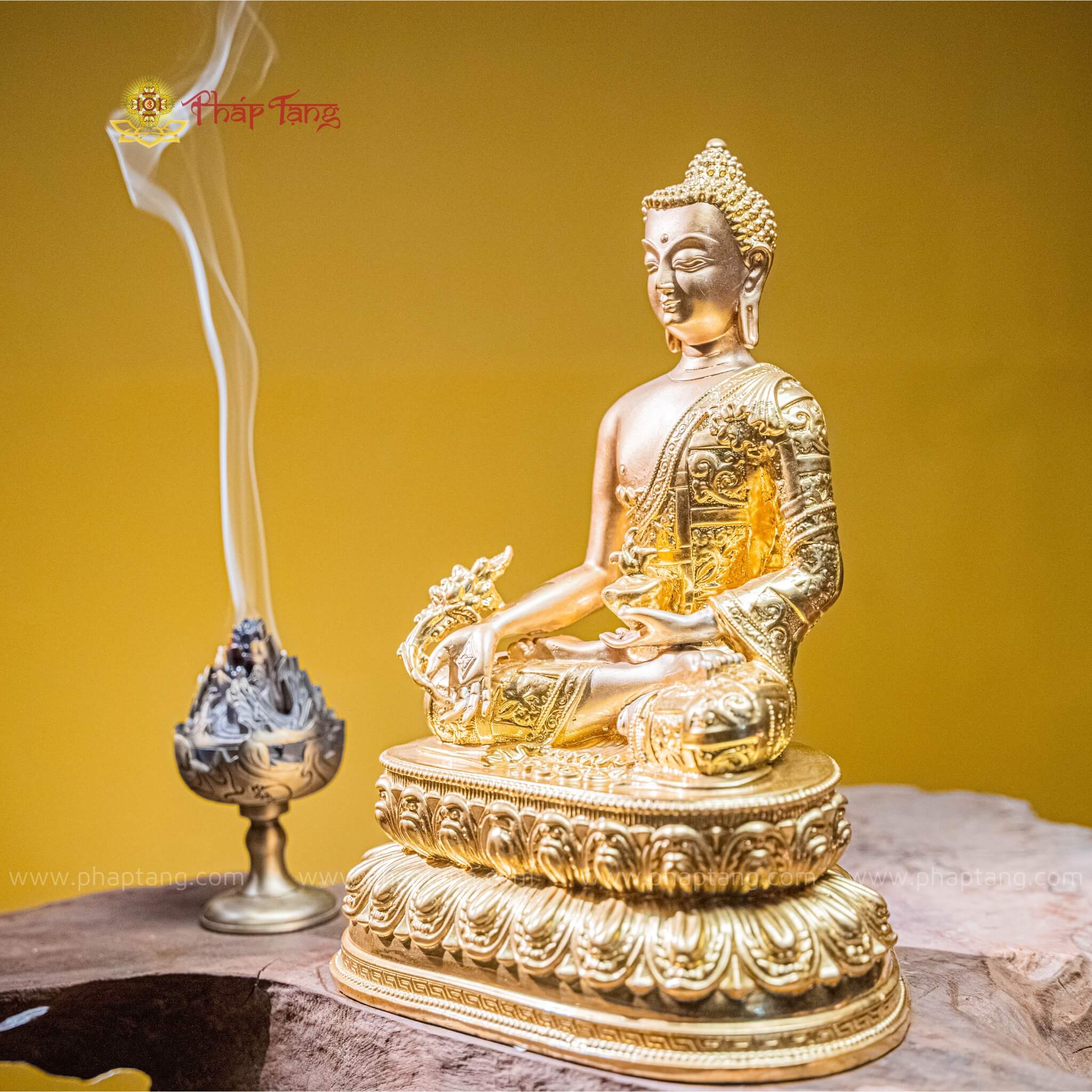 TÔN TƯỢNG ĐỨC PHẬT DƯỢC SƯ ĐỒNG VN DÁT VÀNG 9999 30CM