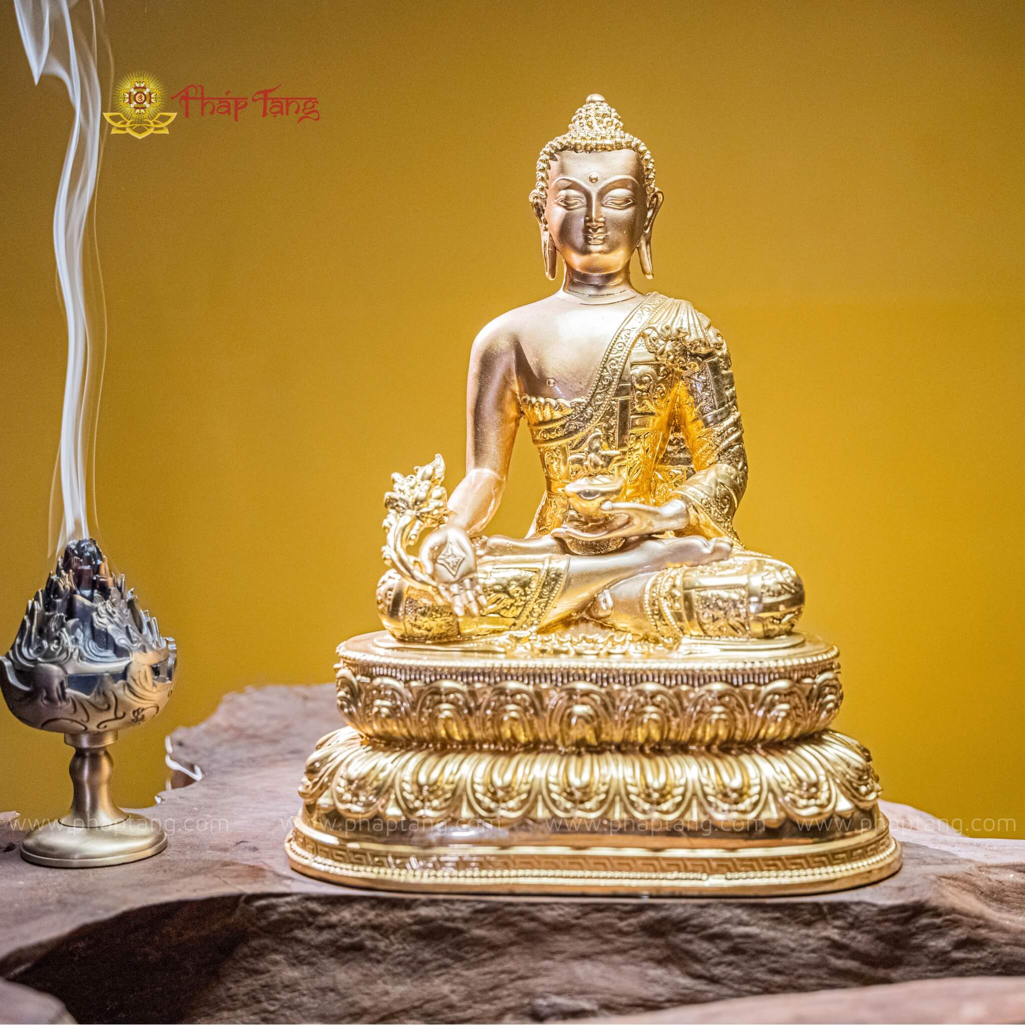 TÔN TƯỢNG ĐỨC PHẬT DƯỢC SƯ ĐỒNG VN DÁT VÀNG 9999 30CM