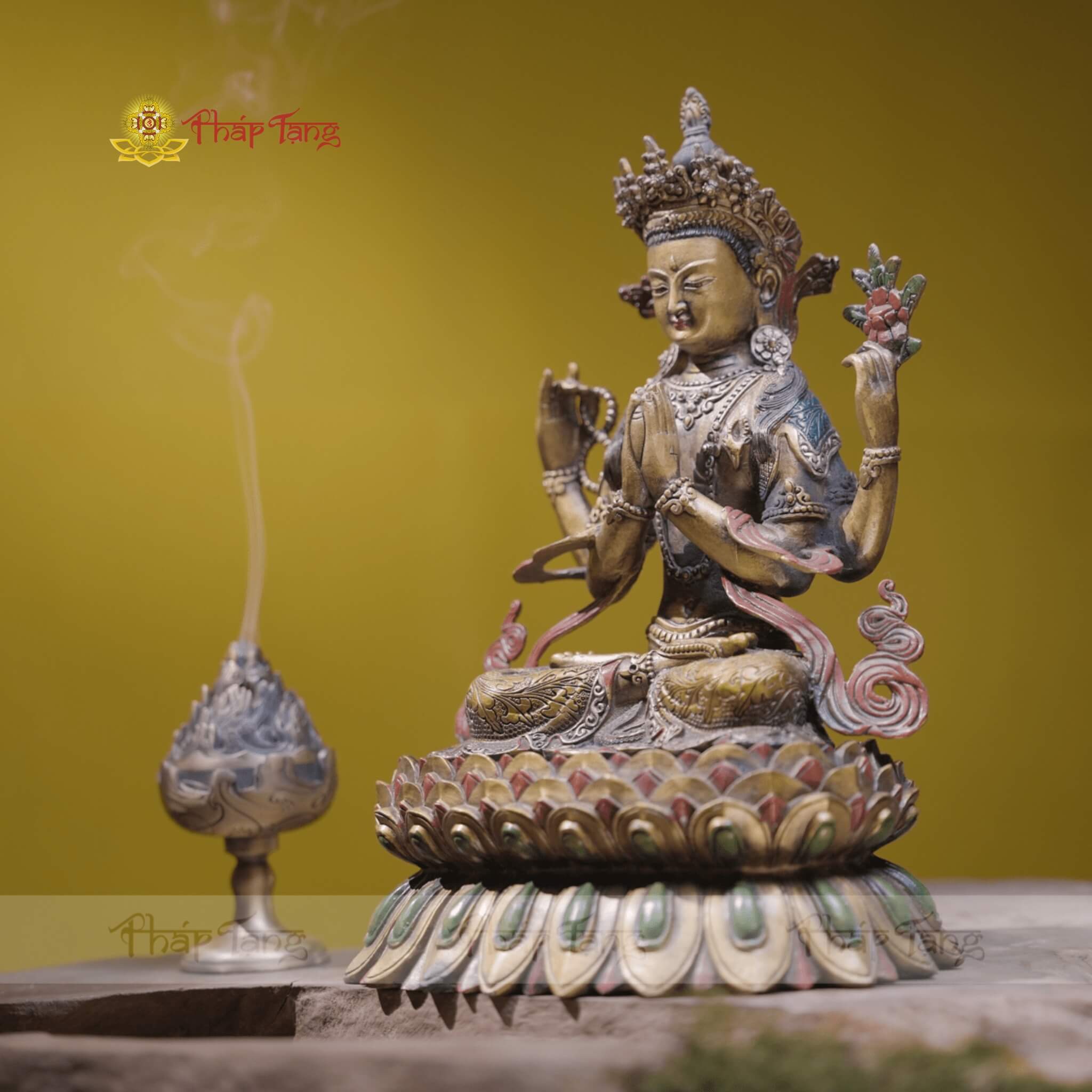 TÔN TƯỢNG ĐỨC QUAN ÂM TỨ THỦ ĐỒNG PHÁP LAM 32CM