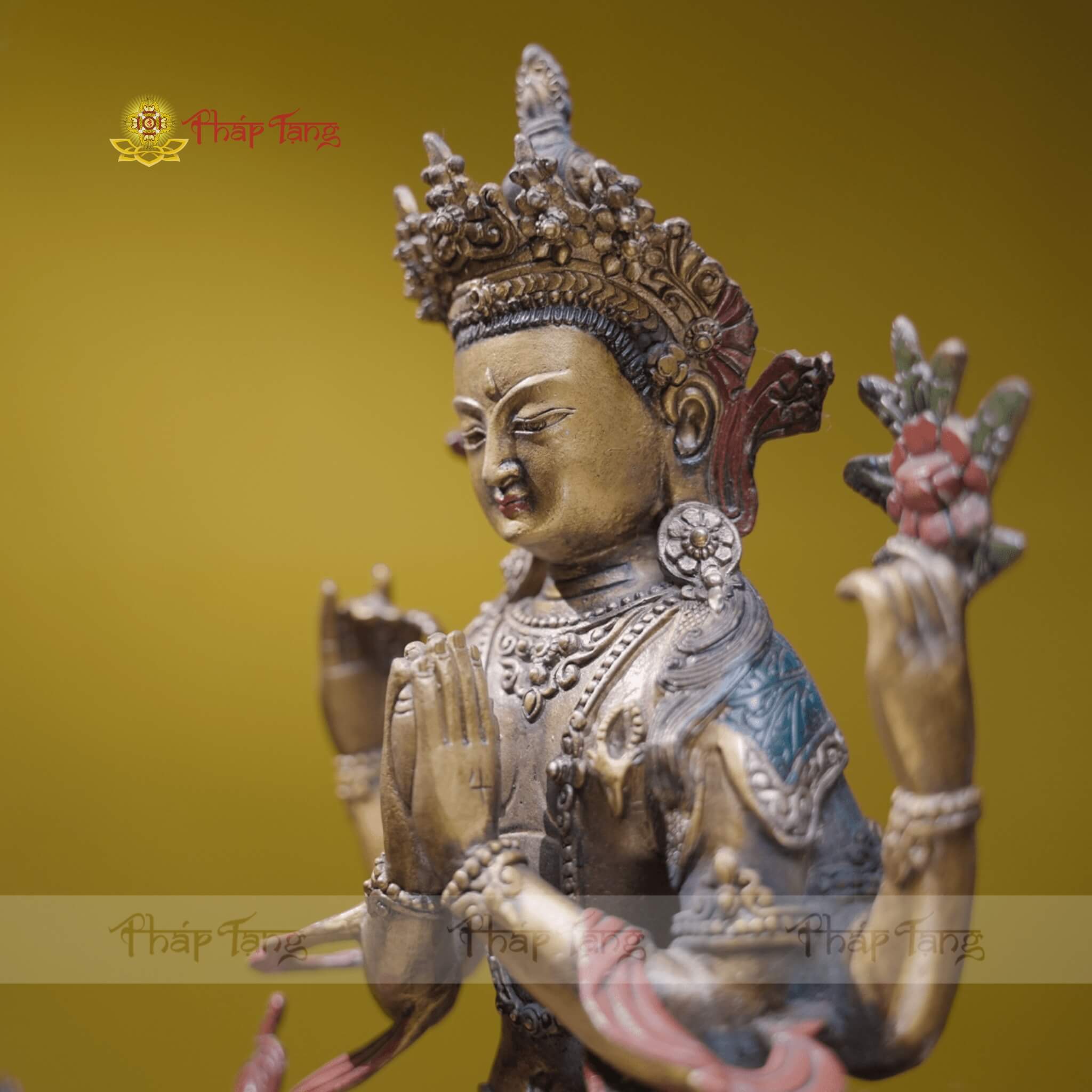 TÔN TƯỢNG ĐỨC QUAN ÂM TỨ THỦ ĐỒNG PHÁP LAM 32CM