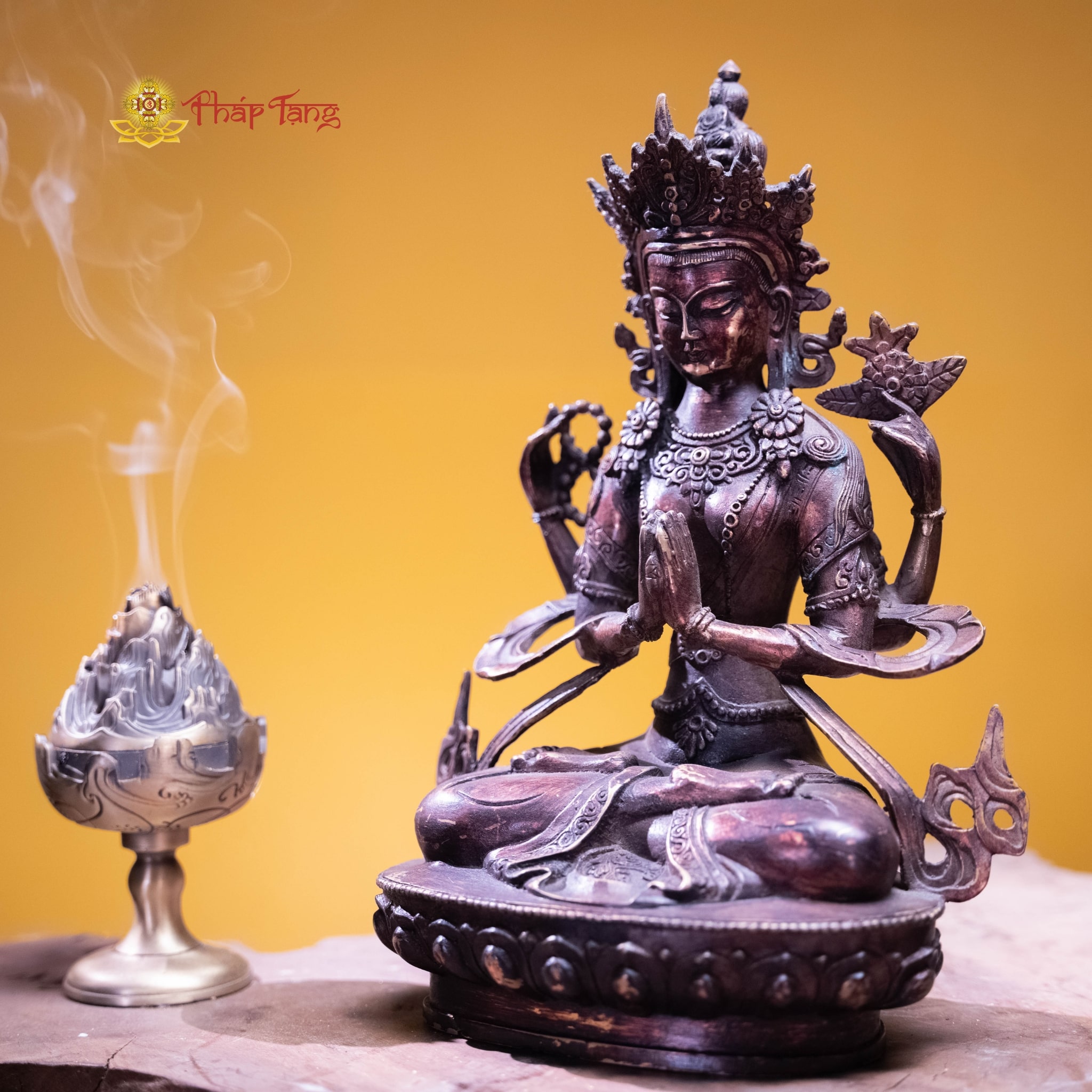 TÔN TƯỢNG ĐỨC QUAN ÂM TỨ THỦ ĐỒNG XƯA 30CM