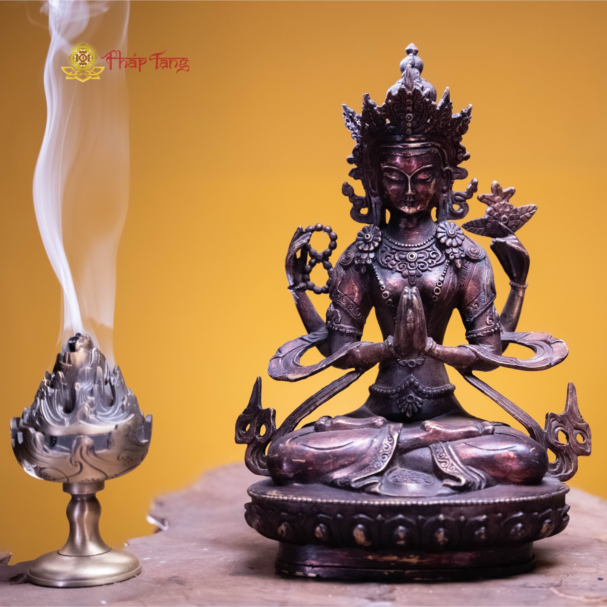 TÔN TƯỢNG ĐỨC QUAN ÂM TỨ THỦ ĐỒNG XƯA 30CM