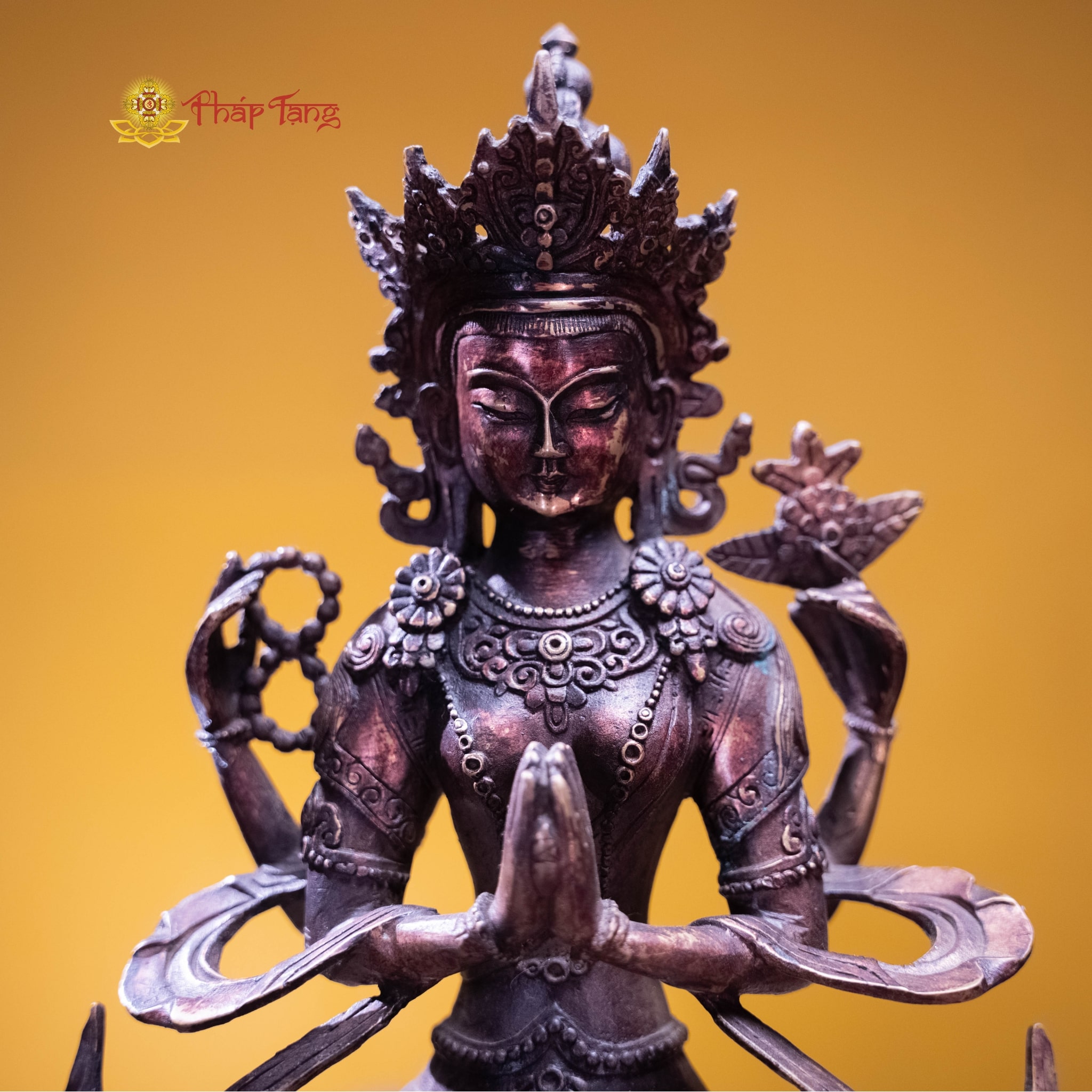 TÔN TƯỢNG ĐỨC QUAN ÂM TỨ THỦ ĐỒNG XƯA 30CM