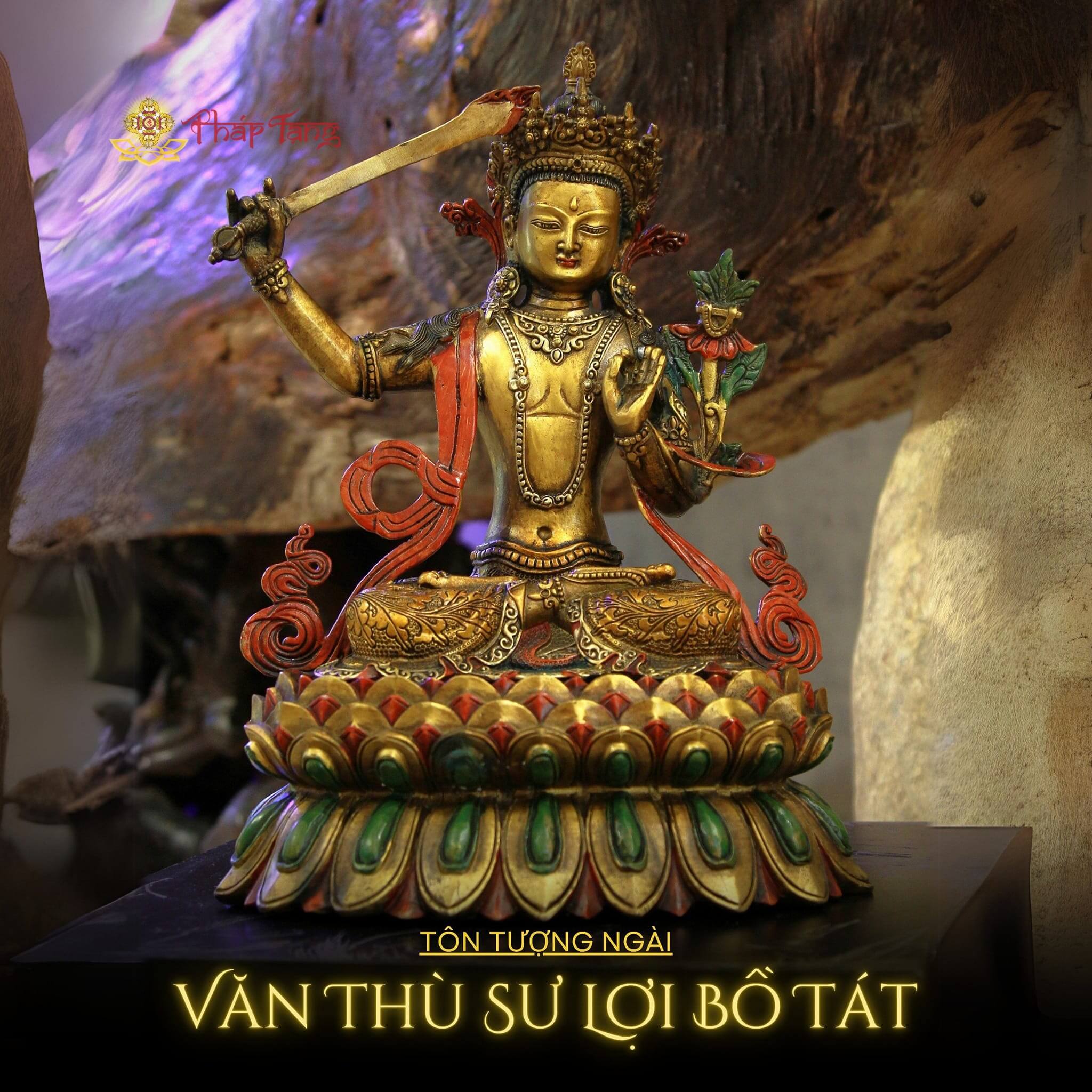 TÔN TƯỢNG VĂN THÙ SƯ LỢI BỒ TÁT ĐỒNG PHÁP LAM 32CM