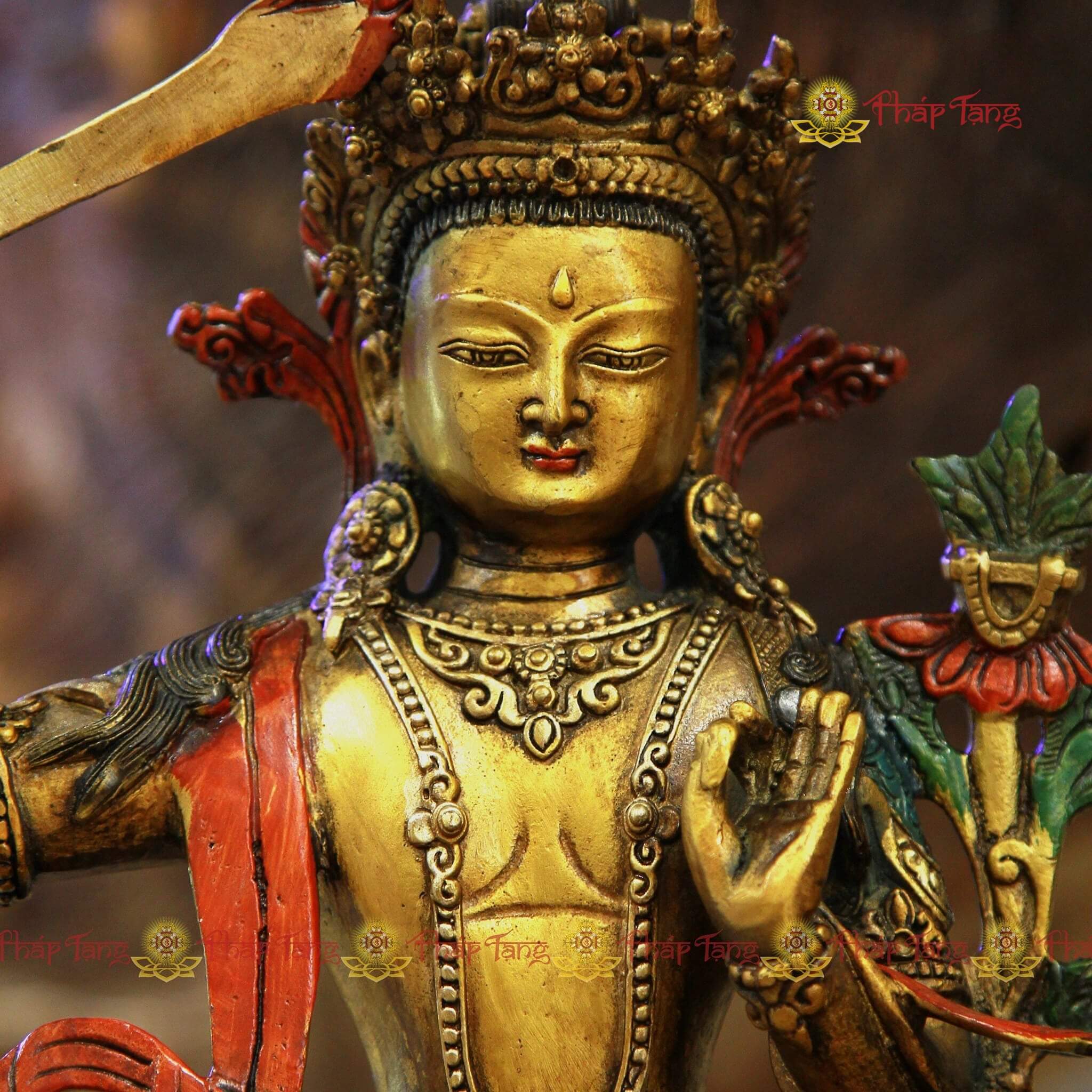 TÔN TƯỢNG VĂN THÙ SƯ LỢI BỒ TÁT ĐỒNG PHÁP LAM 32CM