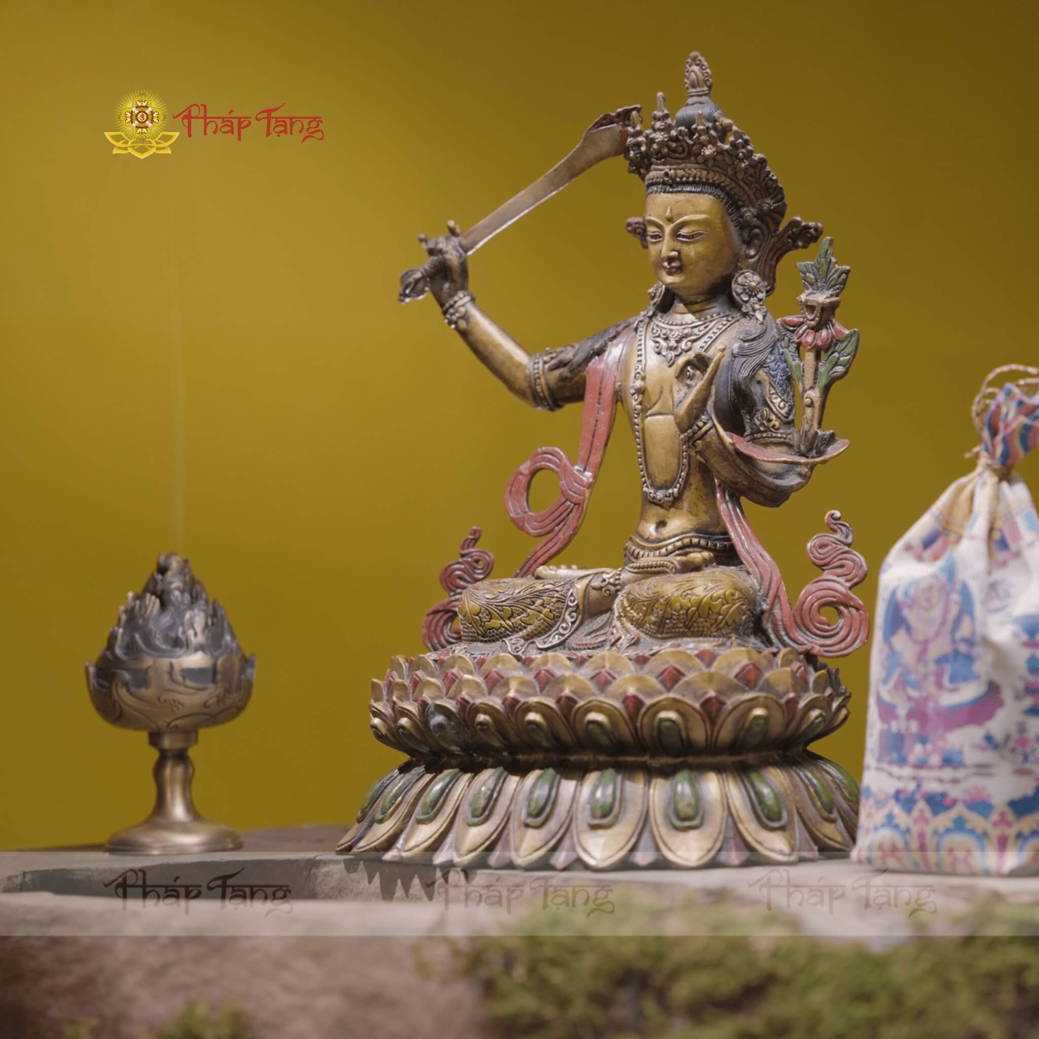 TÔN TƯỢNG VĂN THÙ SƯ LỢI BỒ TÁT ĐỒNG PHÁP LAM 32CM