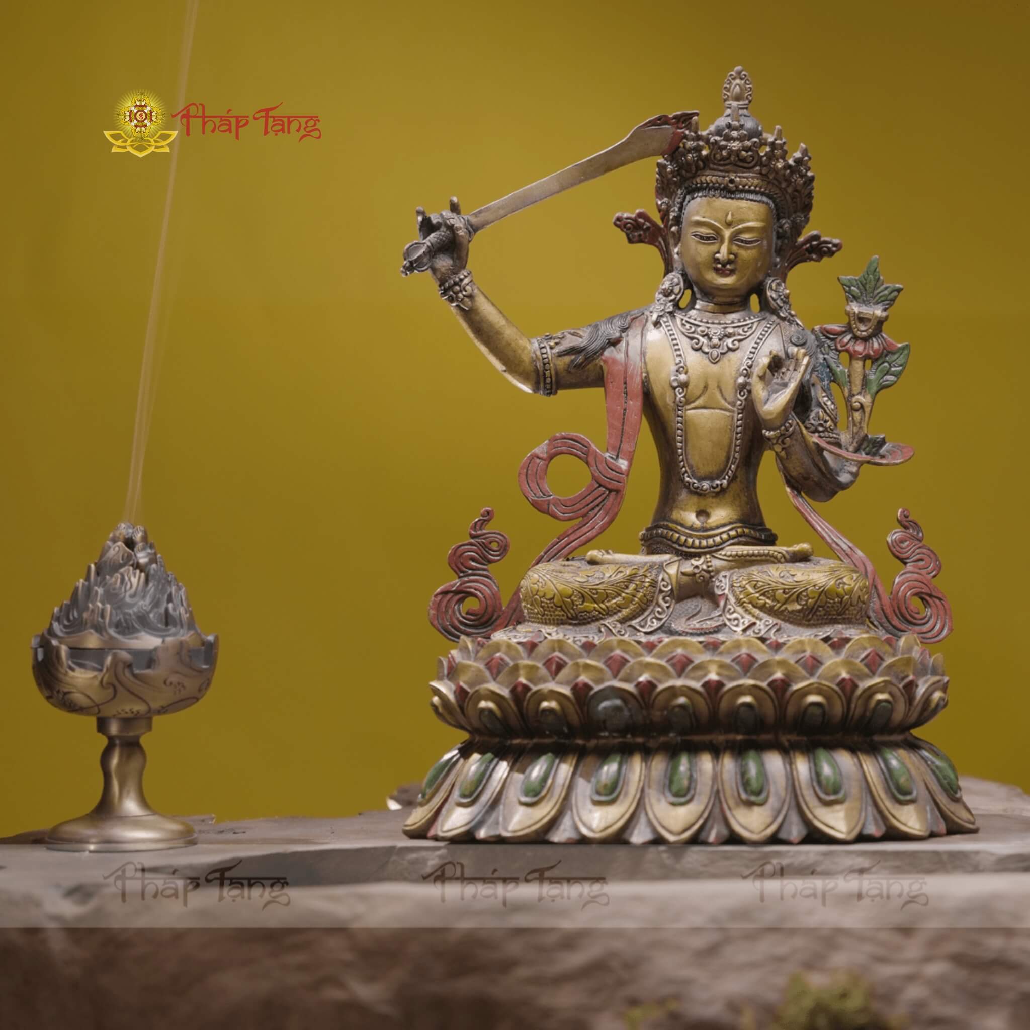 TÔN TƯỢNG VĂN THÙ SƯ LỢI BỒ TÁT ĐỒNG PHÁP LAM 32CM