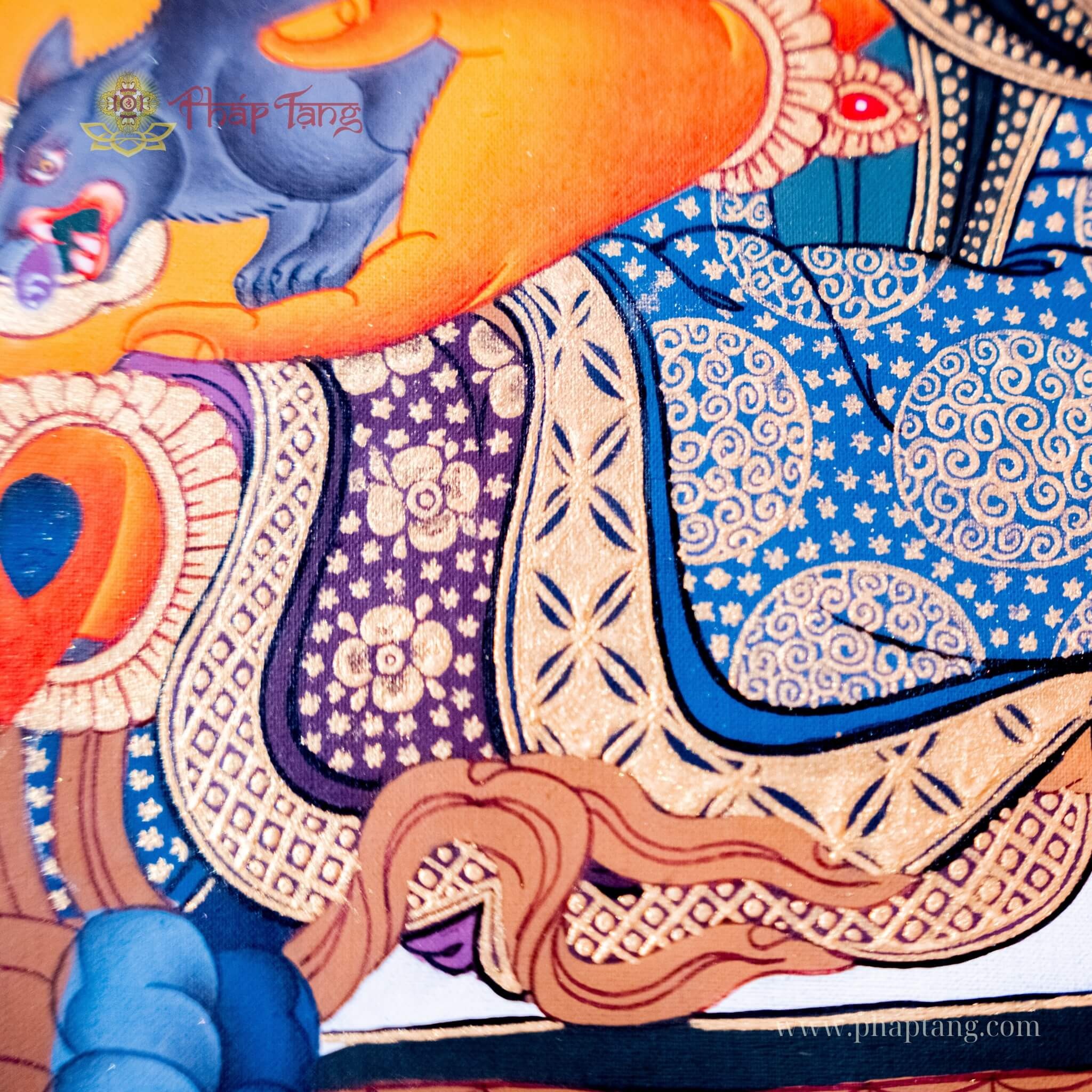 THANGKA BỒ TÁT HOÀNG THẦN TÀI NEPAL VẼ TAY KT 65X50CM