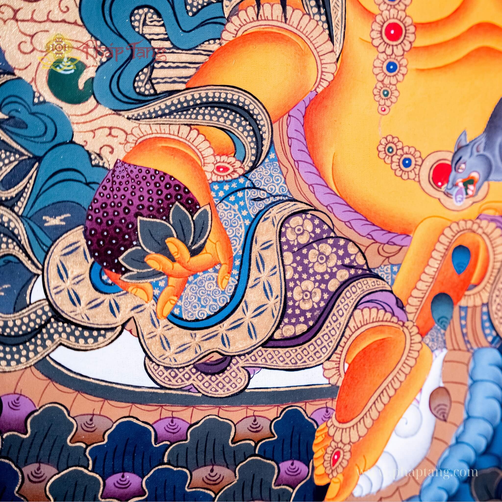 THANGKA BỒ TÁT HOÀNG THẦN TÀI NEPAL VẼ TAY KT 65X50CM