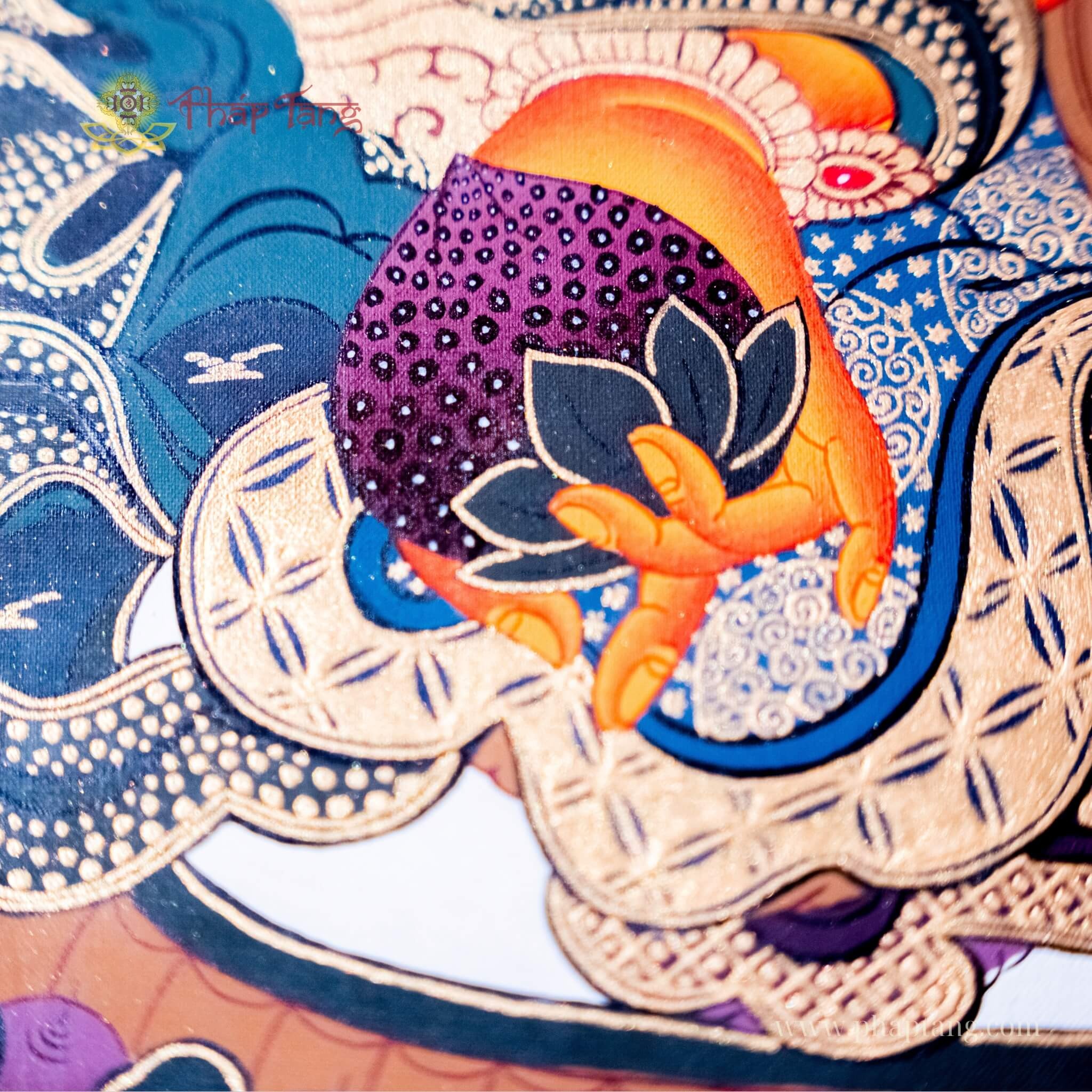 THANGKA BỒ TÁT HOÀNG THẦN TÀI NEPAL VẼ TAY KT 65X50CM