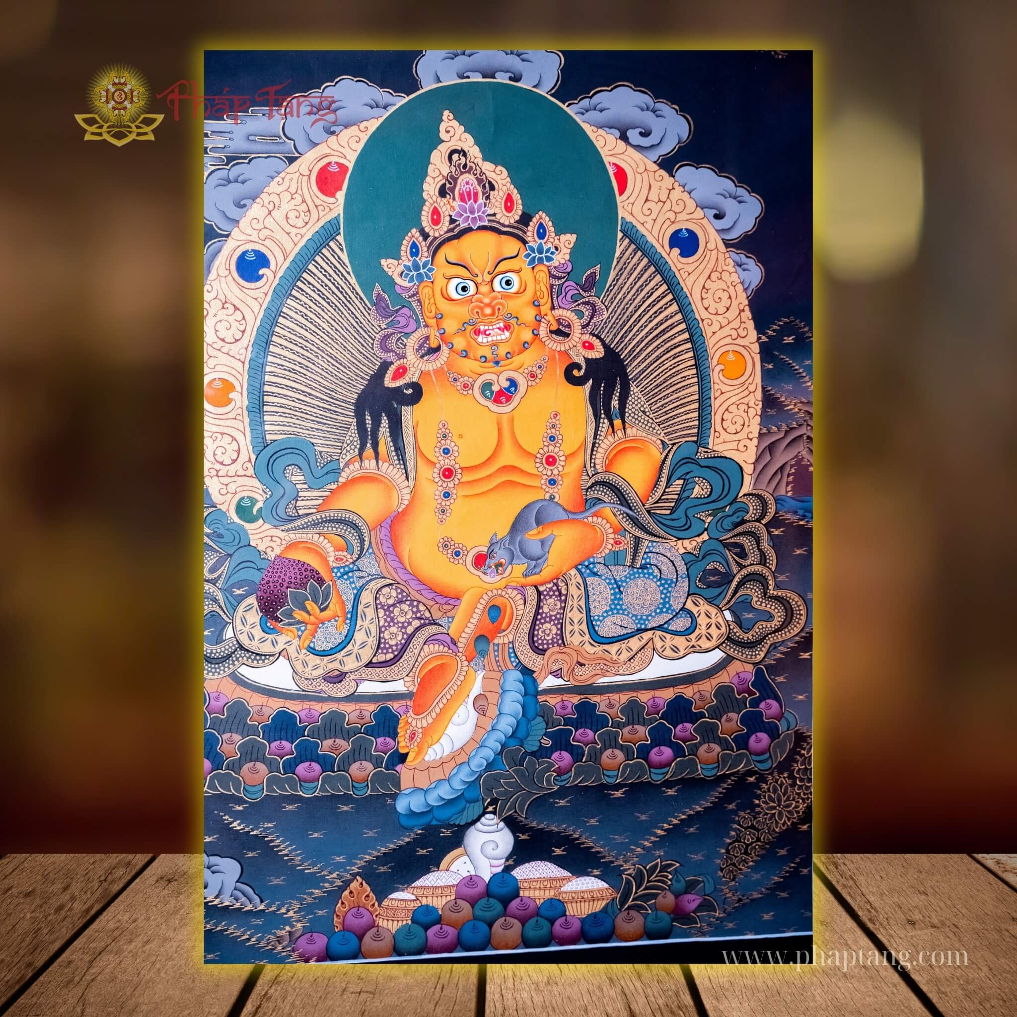 THANGKA BỒ TÁT HOÀNG THẦN TÀI NEPAL VẼ TAY KT 65X50CM